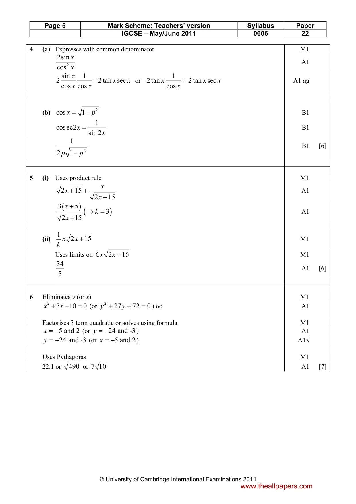 Mark scheme, page 5 of 8