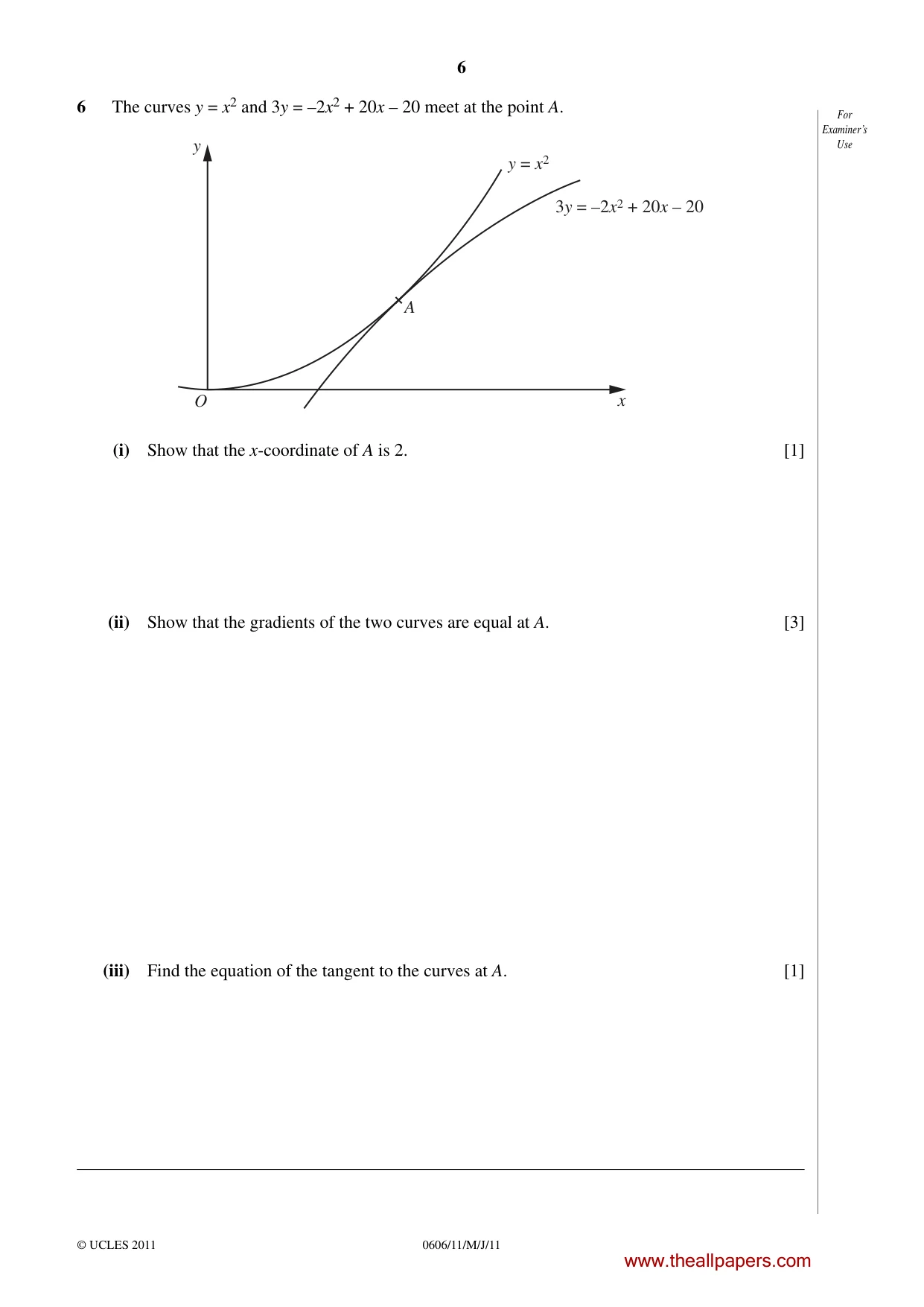 Cambridge IGCSE Mathematics - Additional 0606 2011 May/June Paper 1 · Variant 1 question paper, page 6 of 16