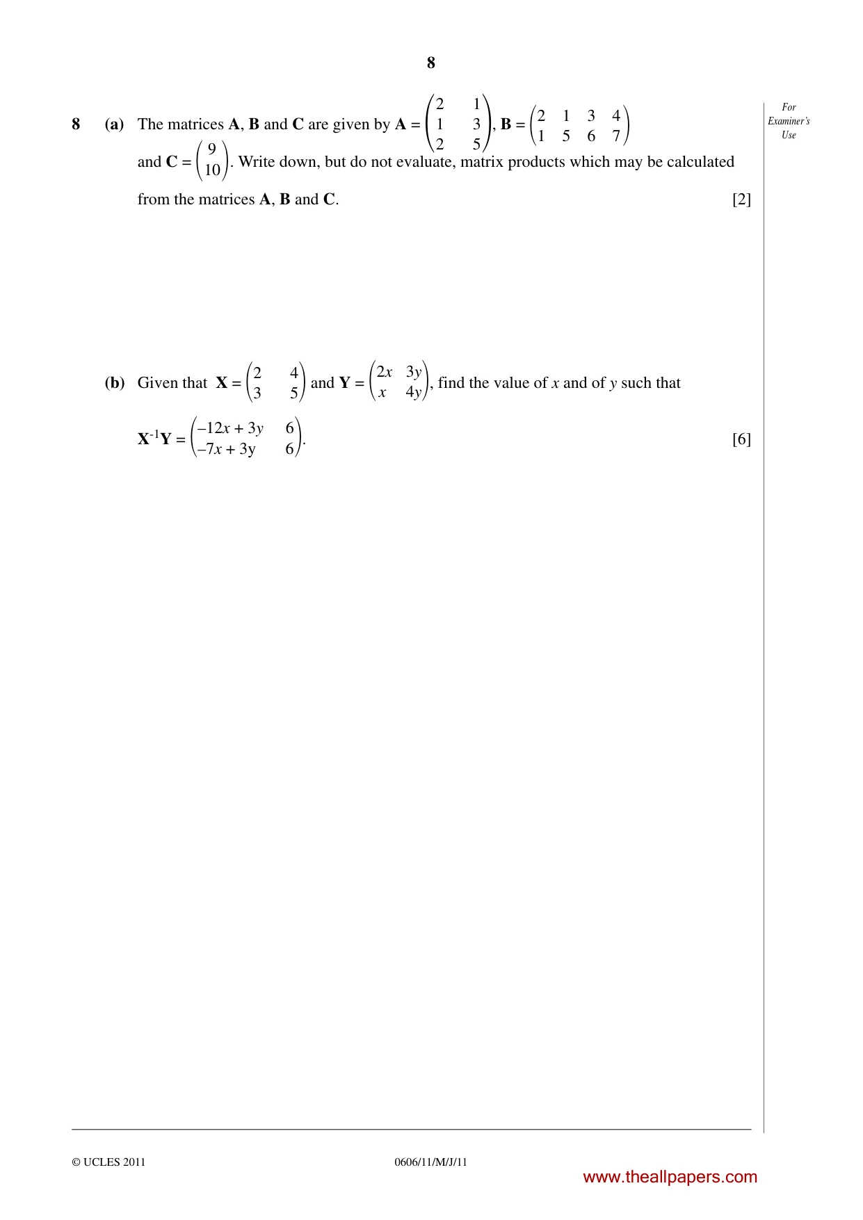 Cambridge IGCSE Mathematics - Additional 0606 2011 May/June Paper 1 · Variant 1 question paper, page 8 of 16