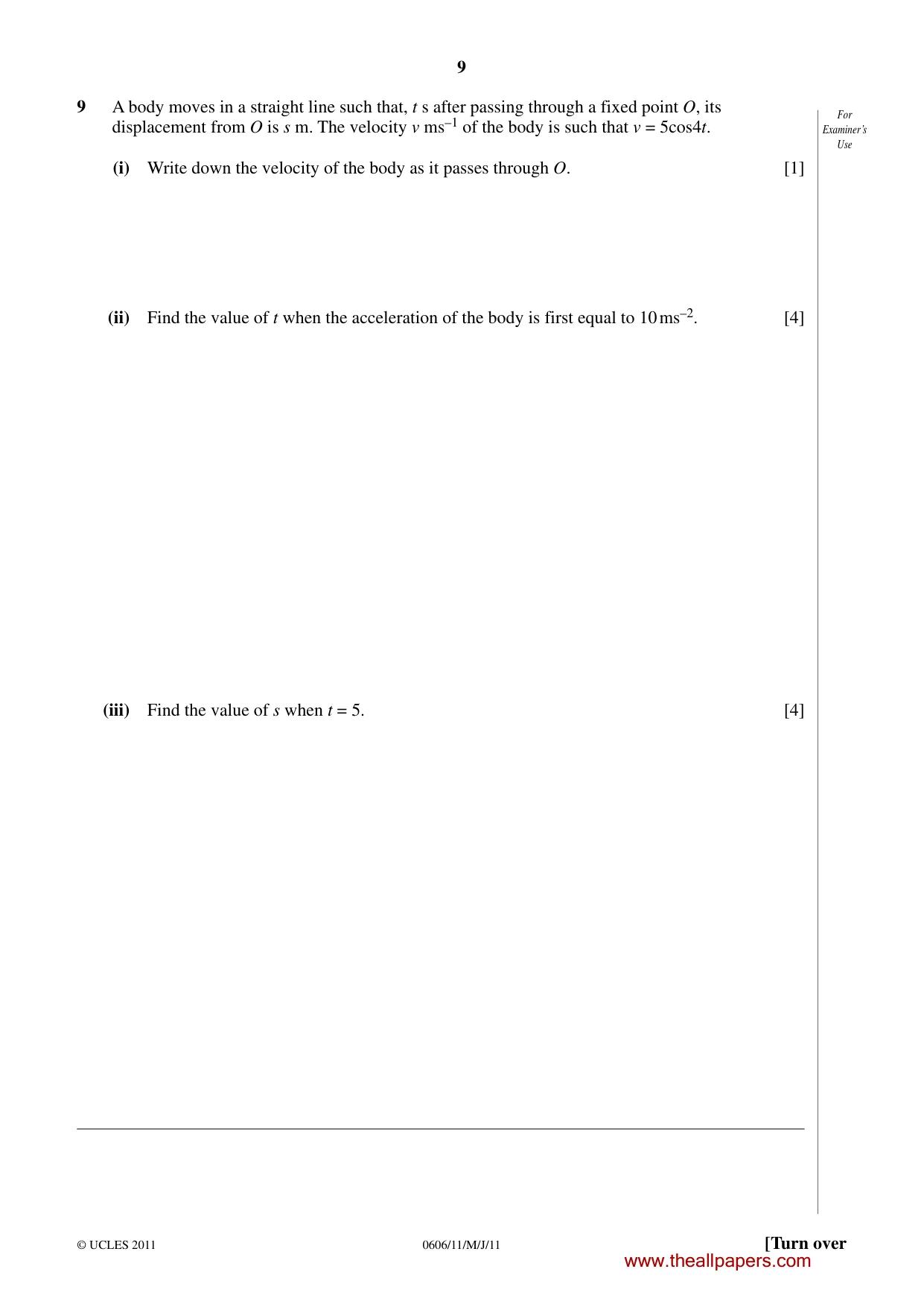 Cambridge IGCSE Mathematics - Additional 0606 2011 May/June Paper 1 · Variant 1 question paper, page 9 of 16