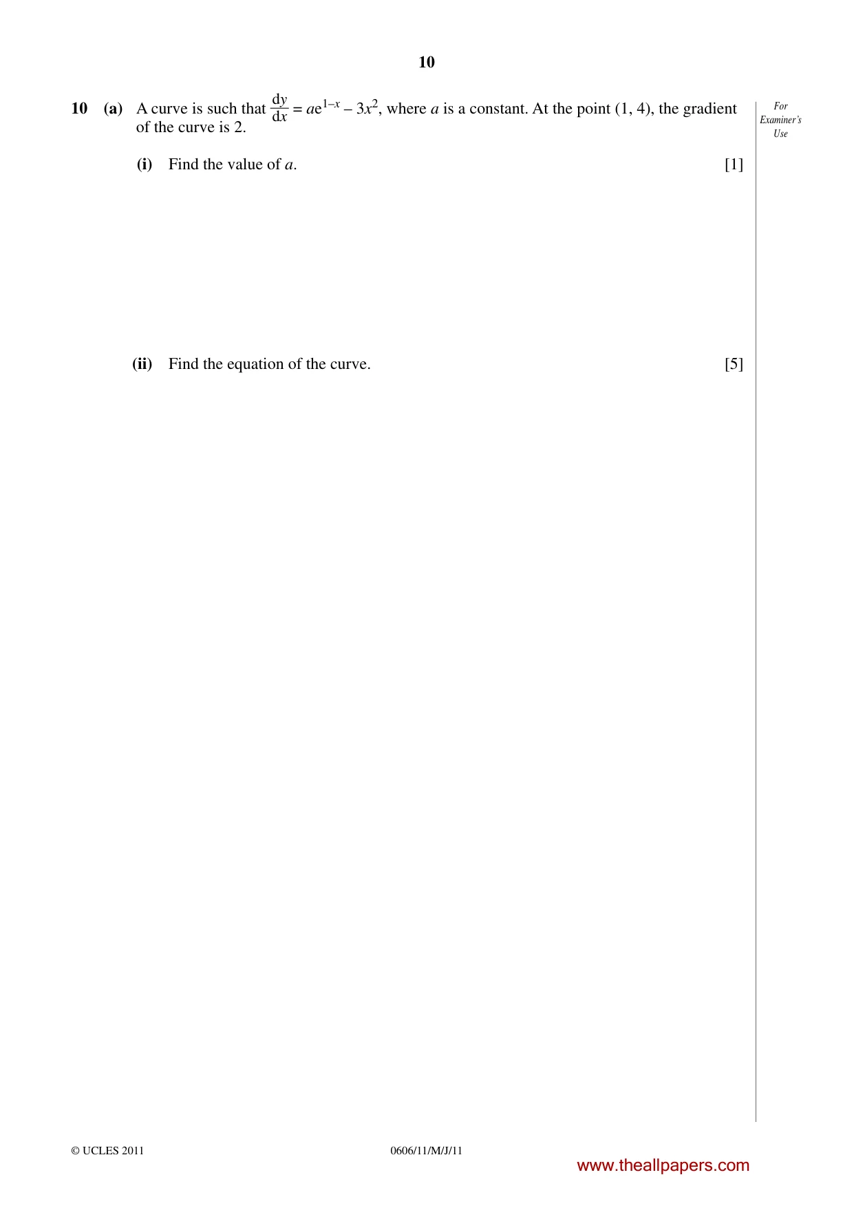 Cambridge IGCSE Mathematics - Additional 0606 2011 May/June Paper 1 · Variant 1 question paper, page 10 of 16