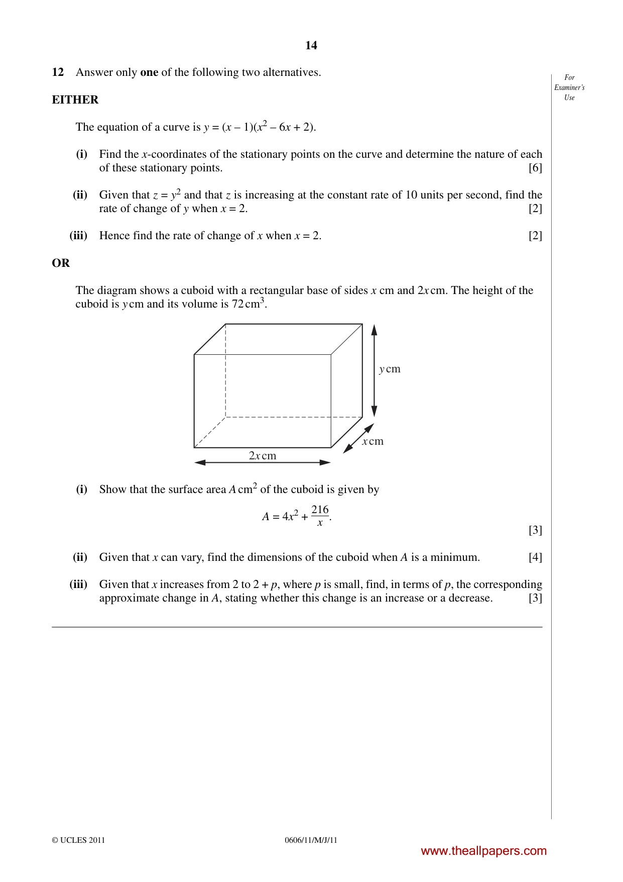 Cambridge IGCSE Mathematics - Additional 0606 2011 May/June Paper 1 · Variant 1 question paper, page 14 of 16
