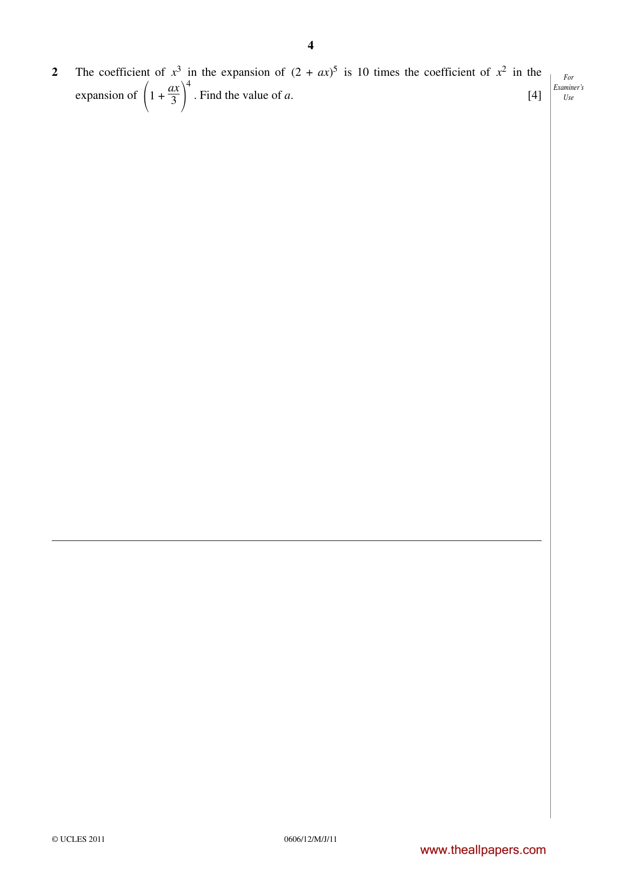 Cambridge IGCSE Mathematics - Additional 0606 2011 May/June Paper 1 · Variant 2 question paper, page 4 of 16
