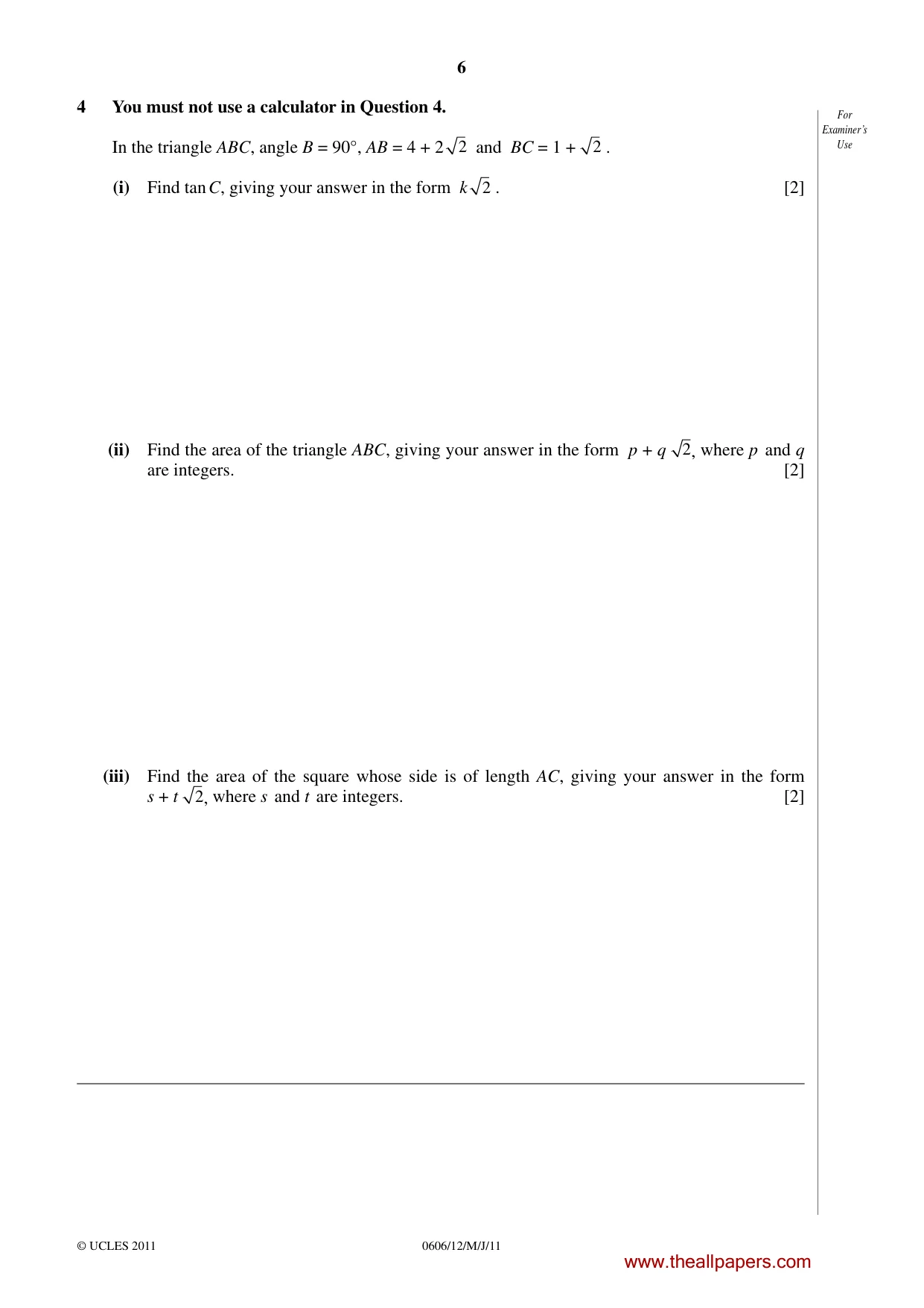 Cambridge IGCSE Mathematics - Additional 0606 2011 May/June Paper 1 · Variant 2 question paper, page 6 of 16