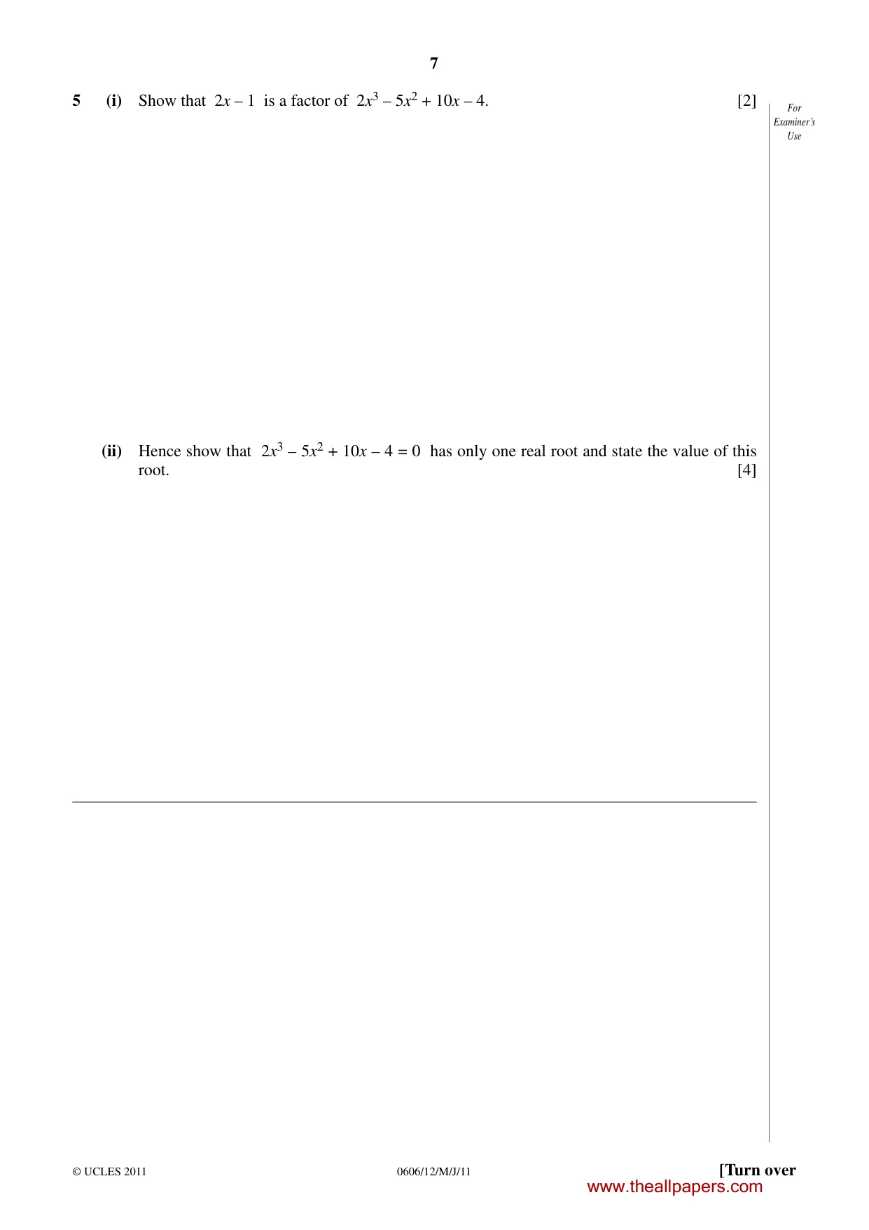 Cambridge IGCSE Mathematics - Additional 0606 2011 May/June Paper 1 · Variant 2 question paper, page 7 of 16