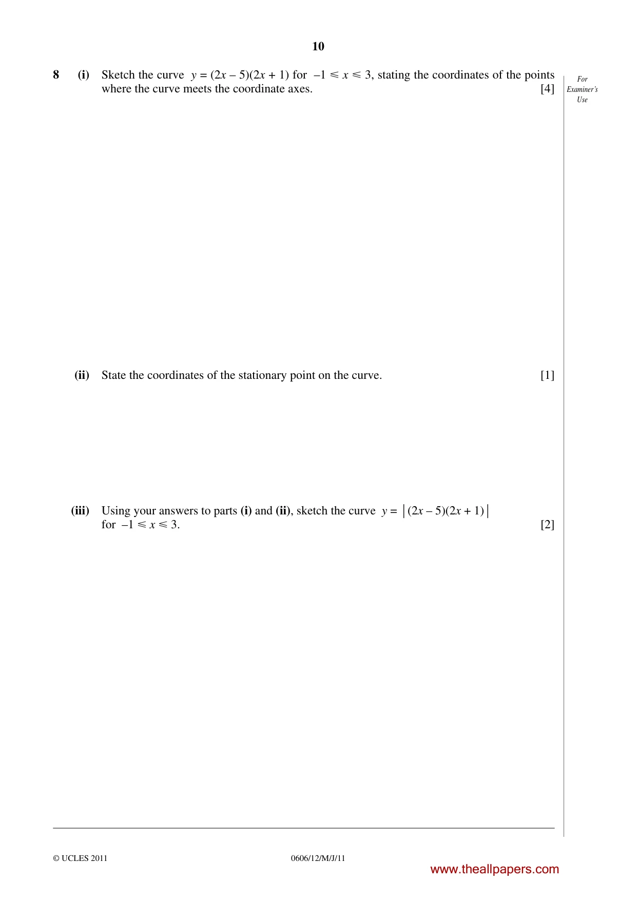 Cambridge IGCSE Mathematics - Additional 0606 2011 May/June Paper 1 · Variant 2 question paper, page 10 of 16