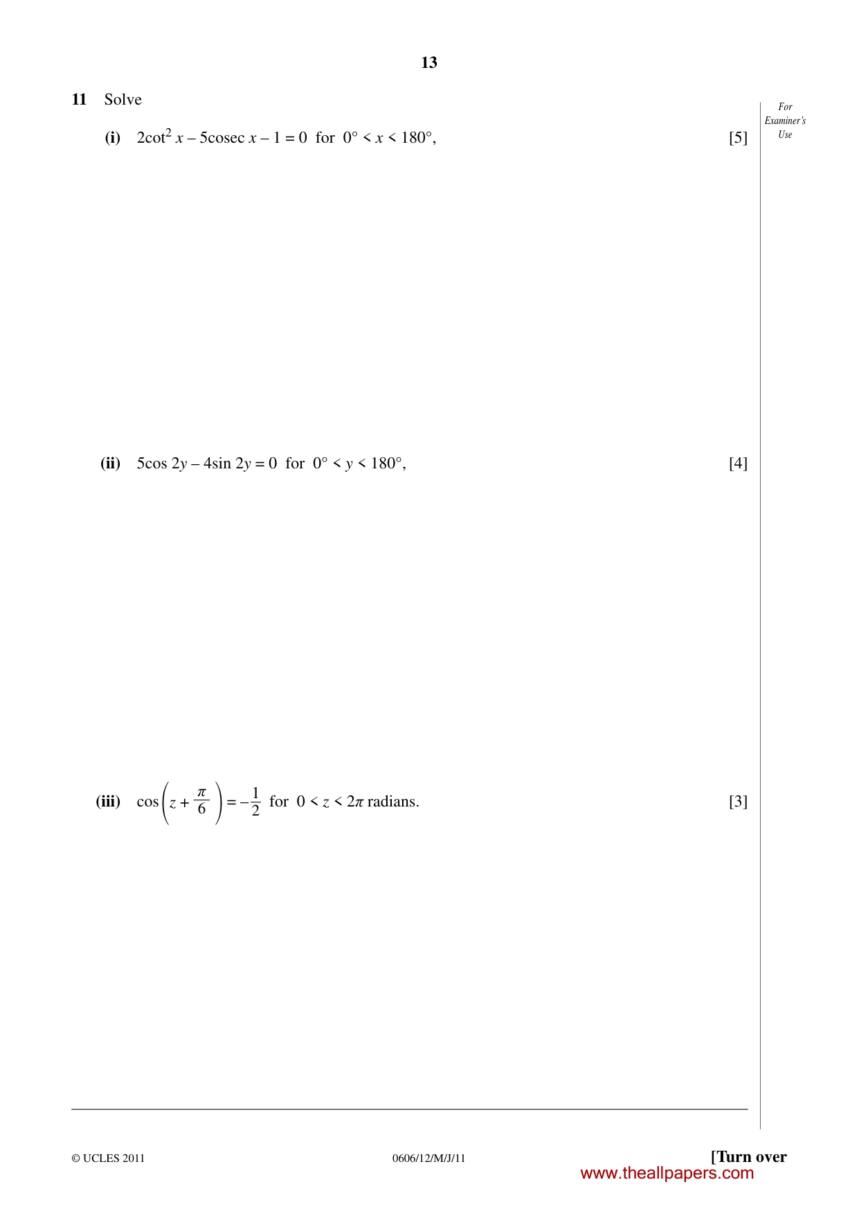 Cambridge IGCSE Mathematics - Additional 0606 2011 May/June Paper 1 · Variant 2 question paper, page 13 of 16