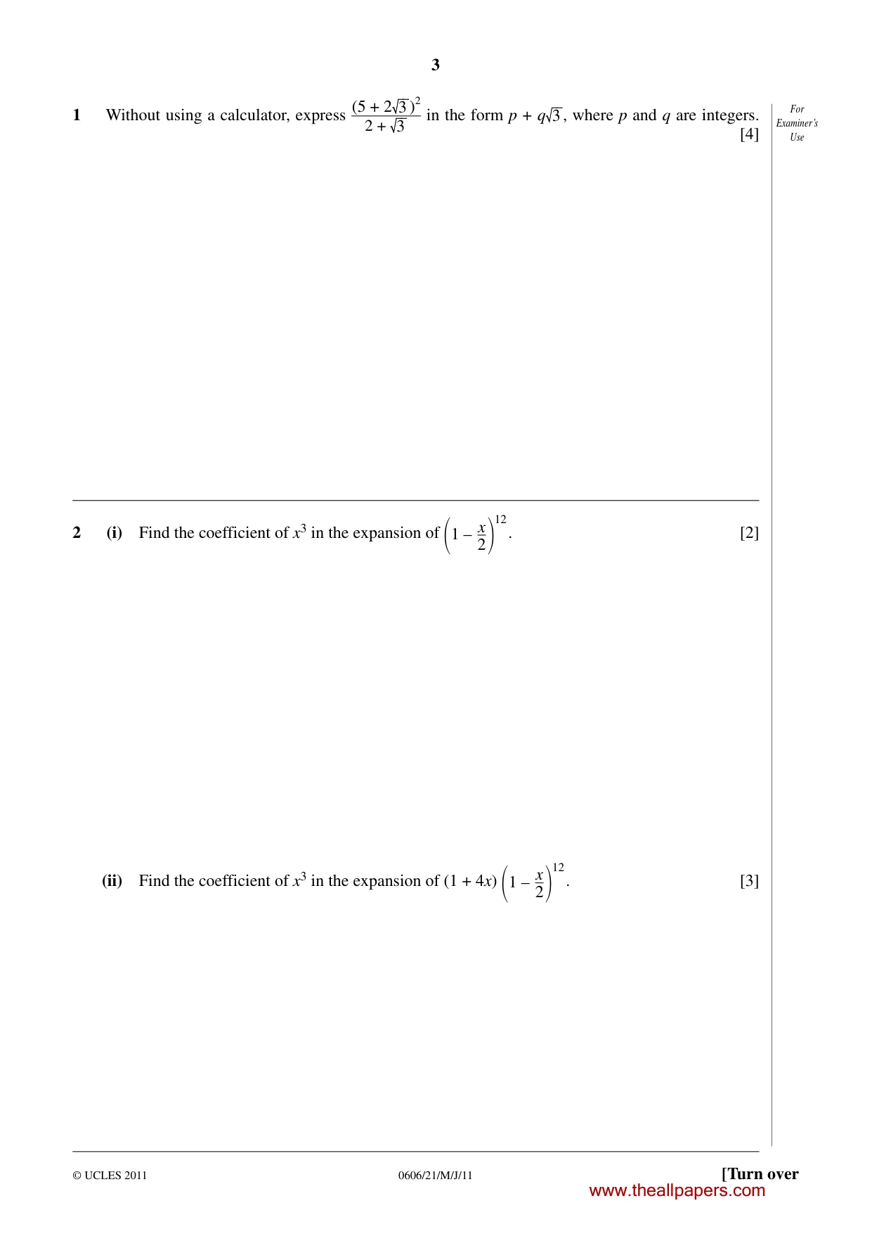 Cambridge IGCSE Mathematics - Additional 0606 2011 May/June Paper 2 · Variant 1 question paper, page 3 of 16