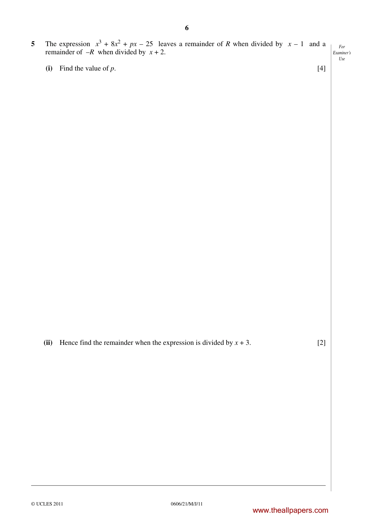Cambridge IGCSE Mathematics - Additional 0606 2011 May/June Paper 2 · Variant 1 question paper, page 6 of 16