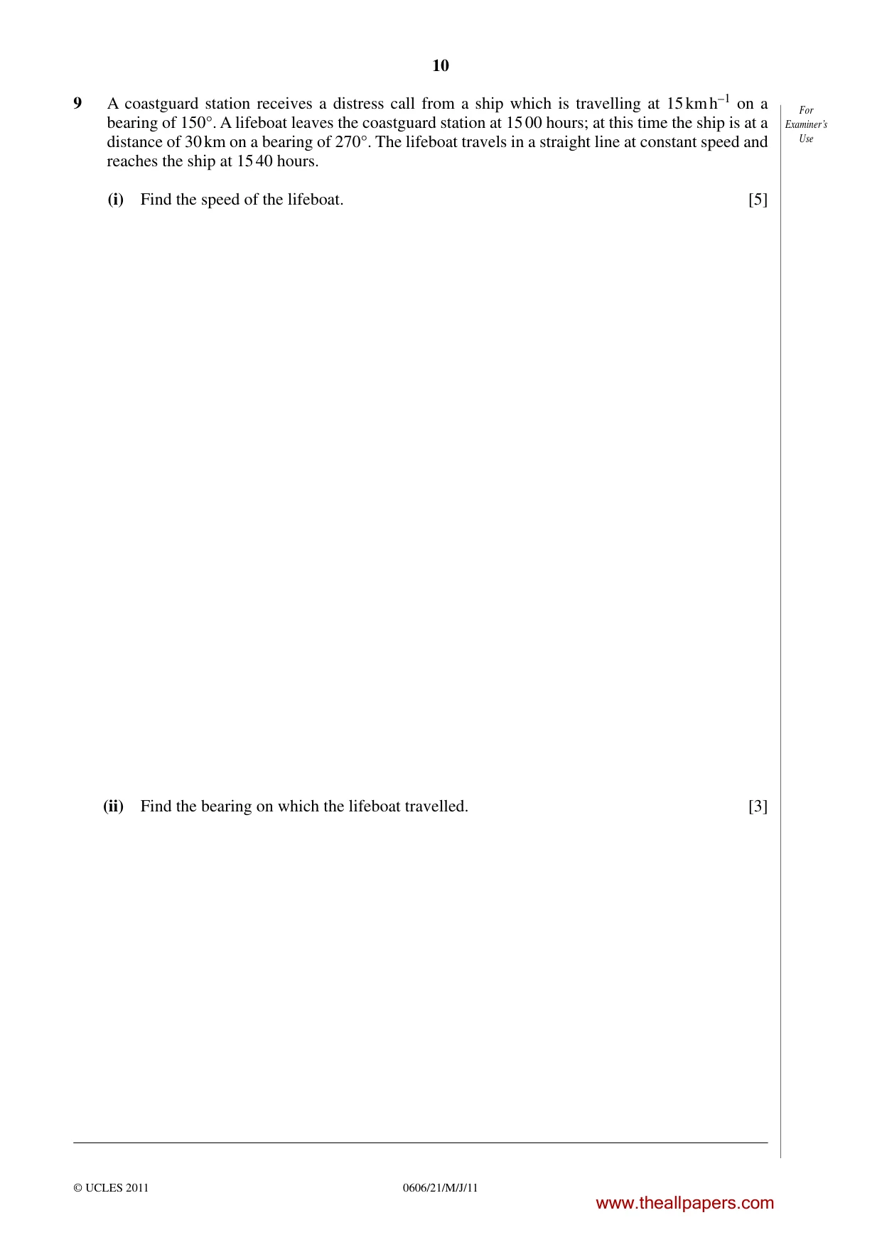 Cambridge IGCSE Mathematics - Additional 0606 2011 May/June Paper 2 · Variant 1 question paper, page 10 of 16