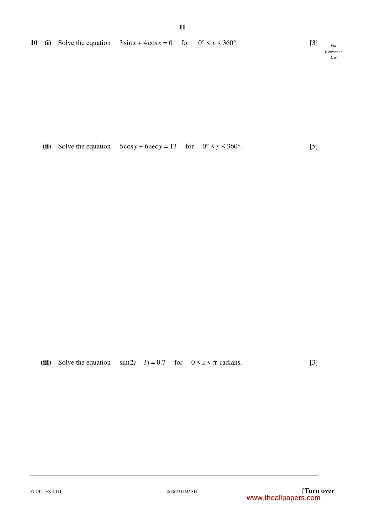 Cambridge IGCSE Mathematics - Additional 0606 2011 May/June Paper 2 · Variant 1 question paper, page 11 of 16