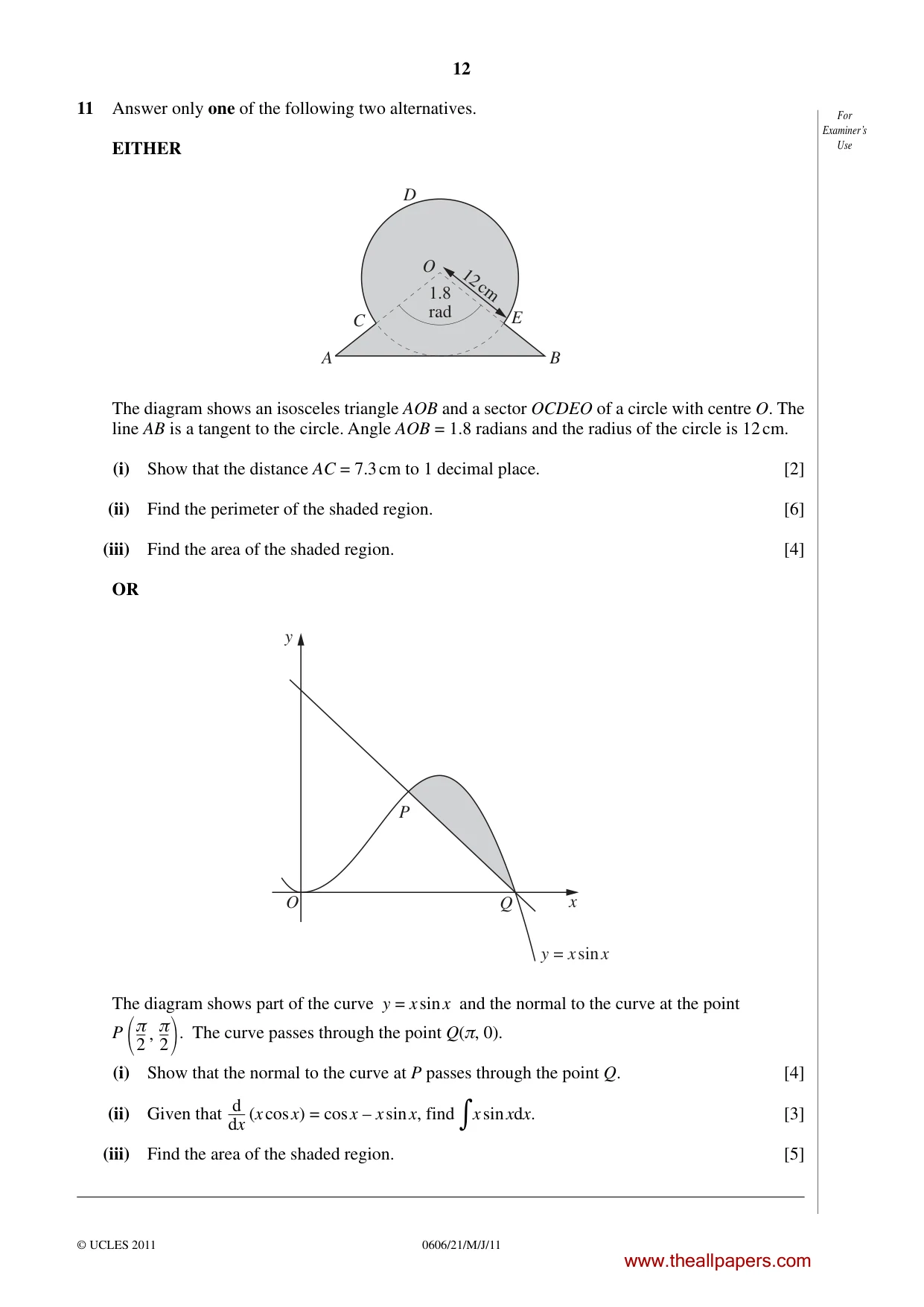 Cambridge IGCSE Mathematics - Additional 0606 2011 May/June Paper 2 · Variant 1 question paper, page 12 of 16