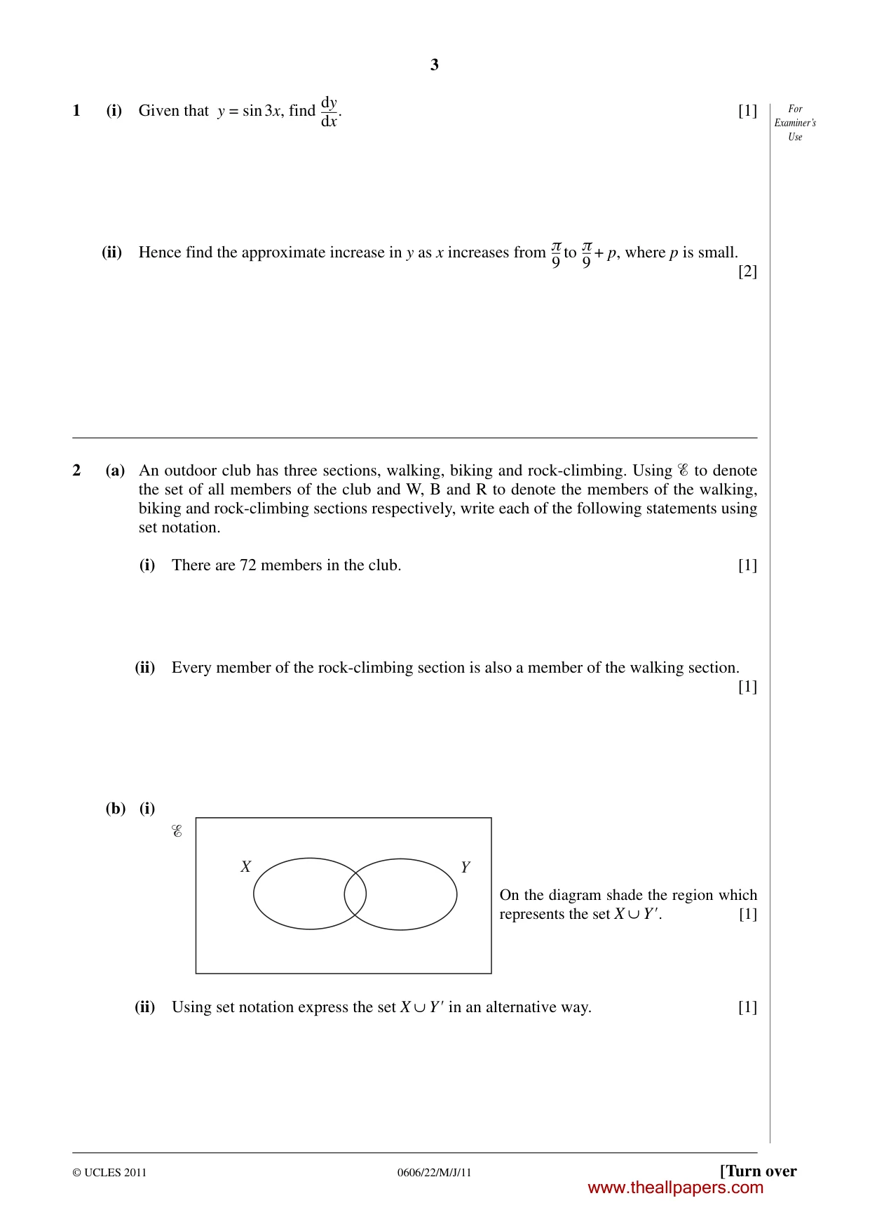 Cambridge IGCSE Mathematics - Additional 0606 2011 May/June Paper 2 · Variant 2 question paper, page 3 of 16