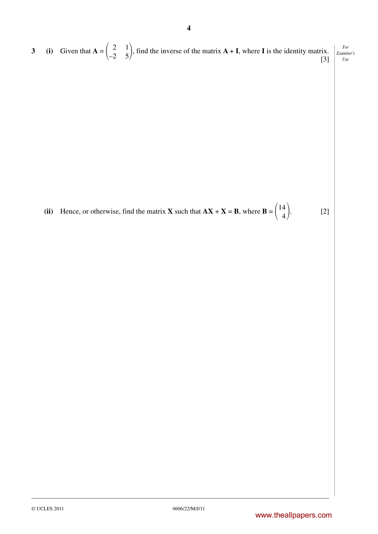 Cambridge IGCSE Mathematics - Additional 0606 2011 May/June Paper 2 · Variant 2 question paper, page 4 of 16