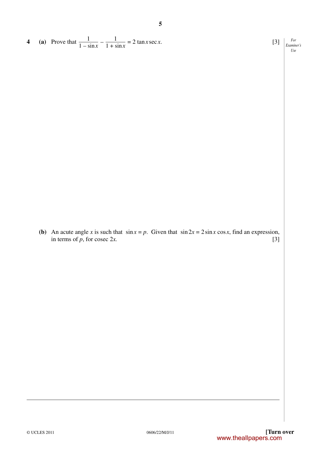 Cambridge IGCSE Mathematics - Additional 0606 2011 May/June Paper 2 · Variant 2 question paper, page 5 of 16