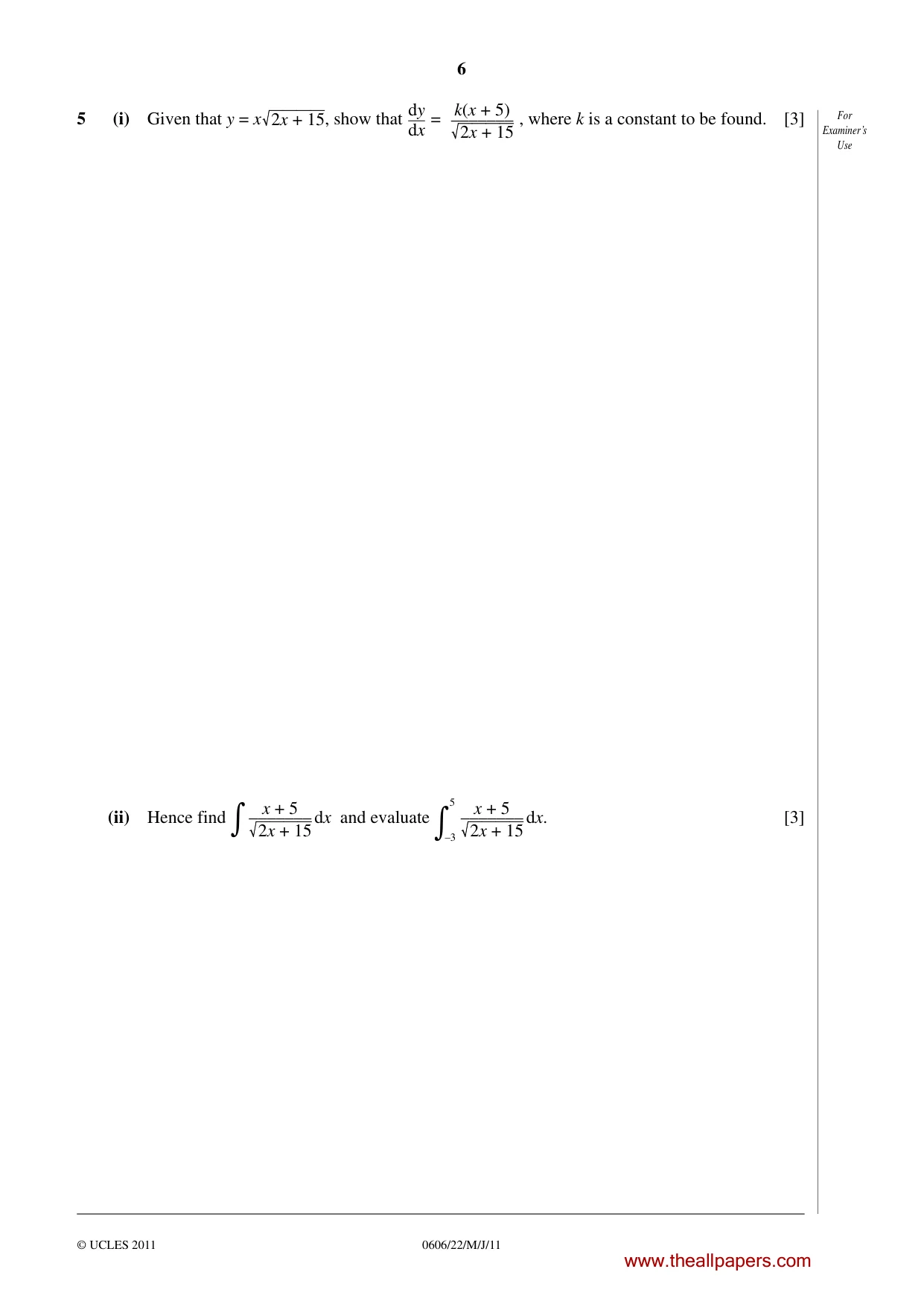 Cambridge IGCSE Mathematics - Additional 0606 2011 May/June Paper 2 · Variant 2 question paper, page 6 of 16