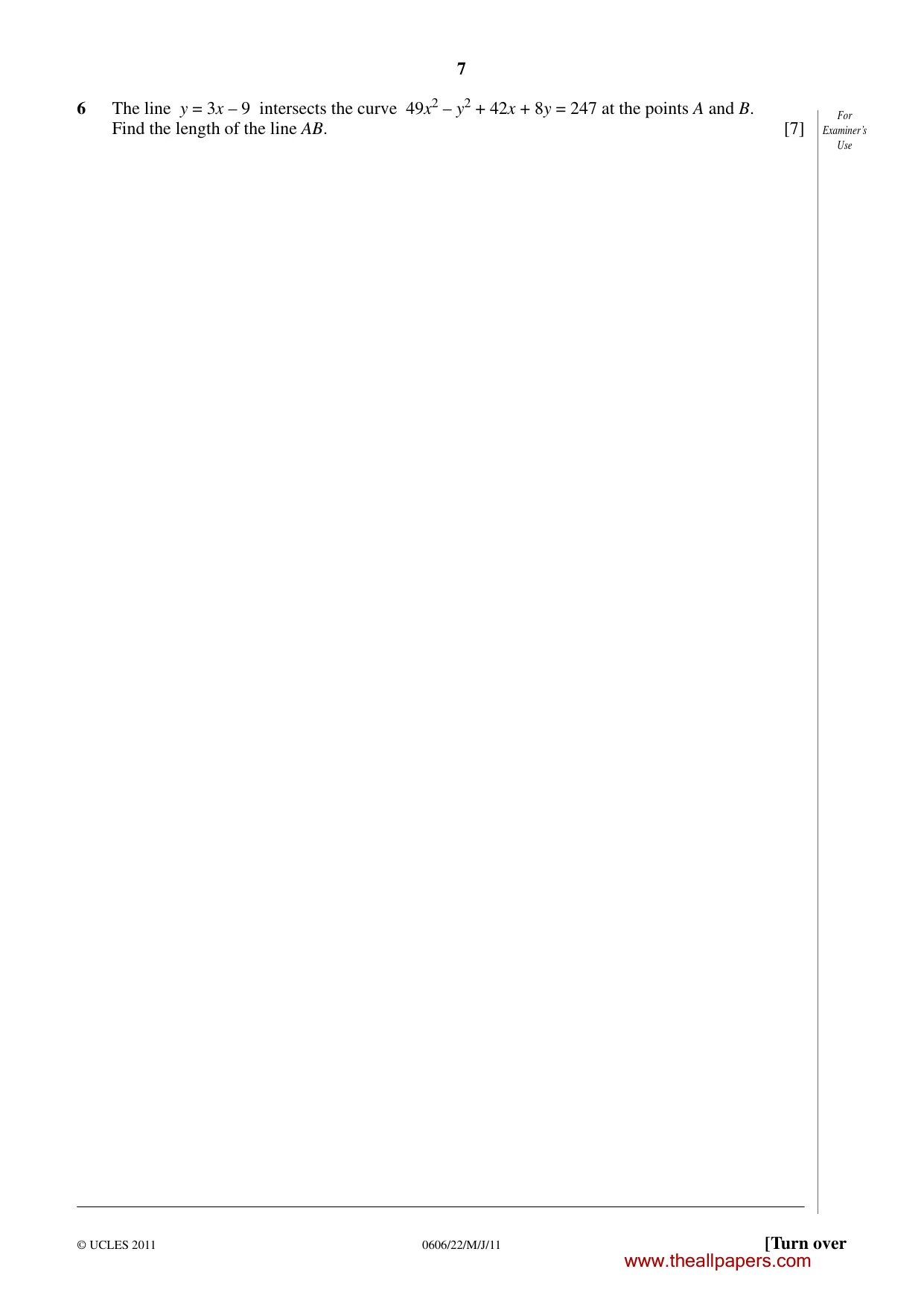Cambridge IGCSE Mathematics - Additional 0606 2011 May/June Paper 2 · Variant 2 question paper, page 7 of 16