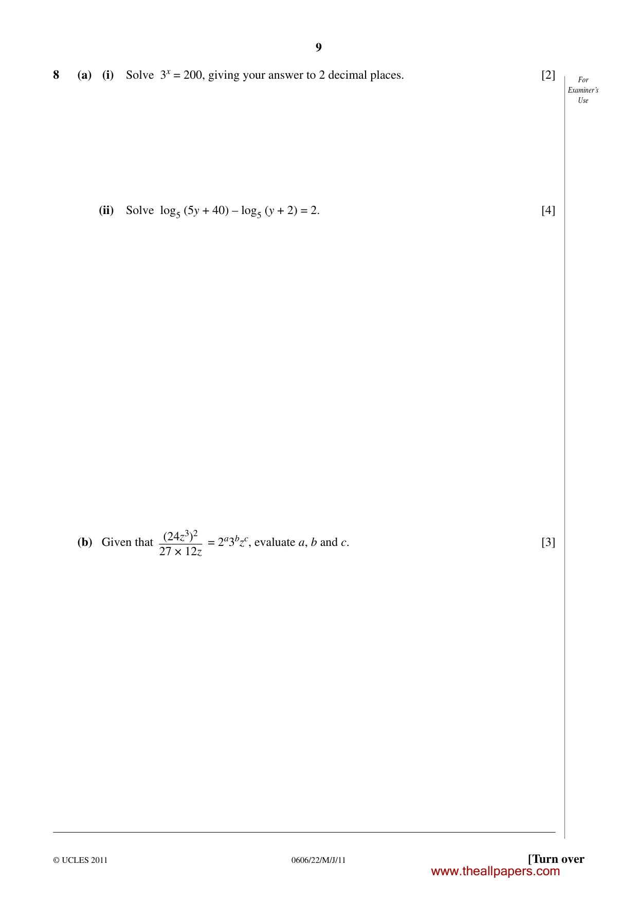 Cambridge IGCSE Mathematics - Additional 0606 2011 May/June Paper 2 · Variant 2 question paper, page 9 of 16