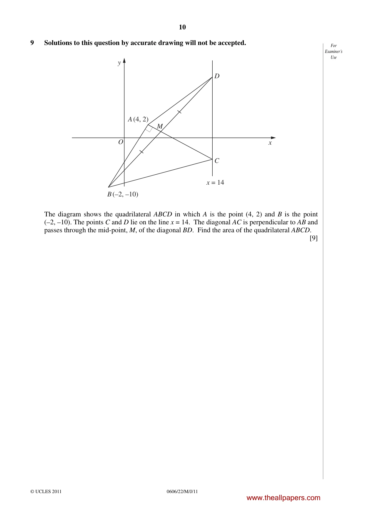 Cambridge IGCSE Mathematics - Additional 0606 2011 May/June Paper 2 · Variant 2 question paper, page 10 of 16
