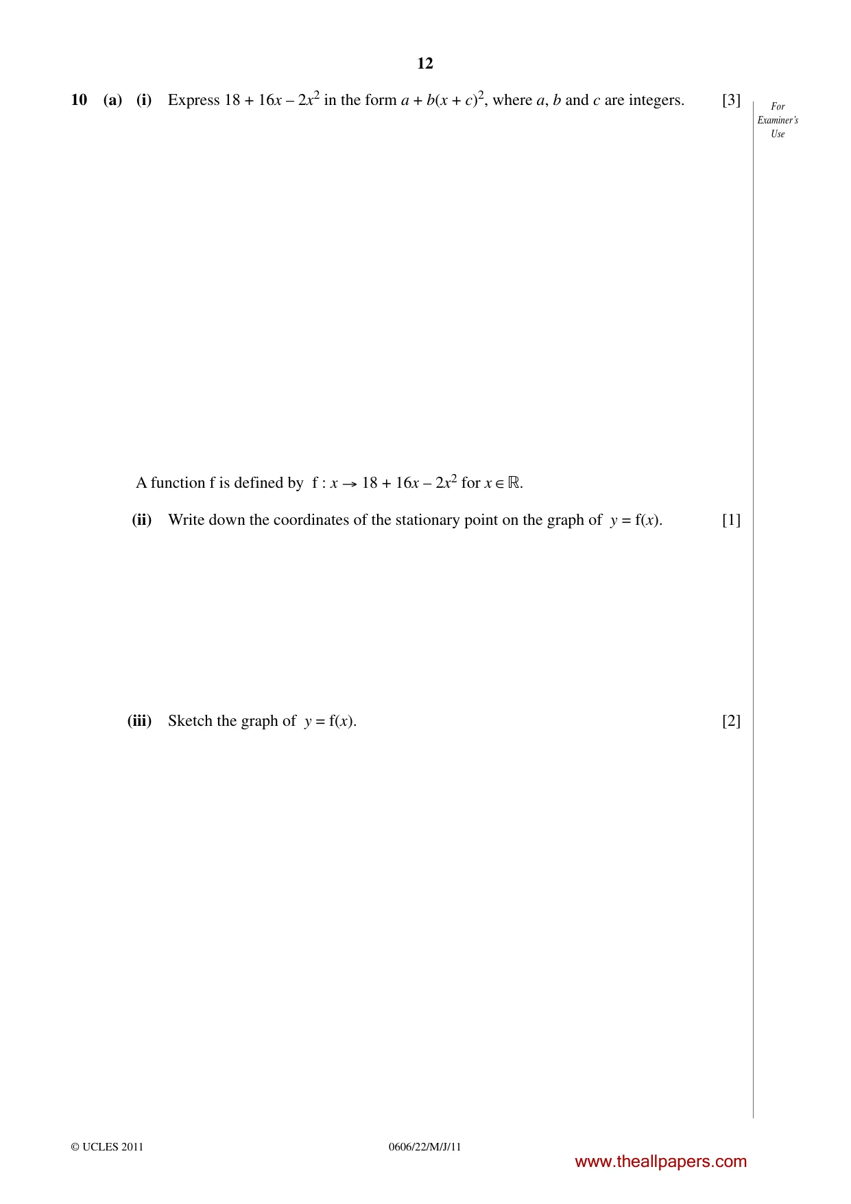 Cambridge IGCSE Mathematics - Additional 0606 2011 May/June Paper 2 · Variant 2 question paper, page 12 of 16