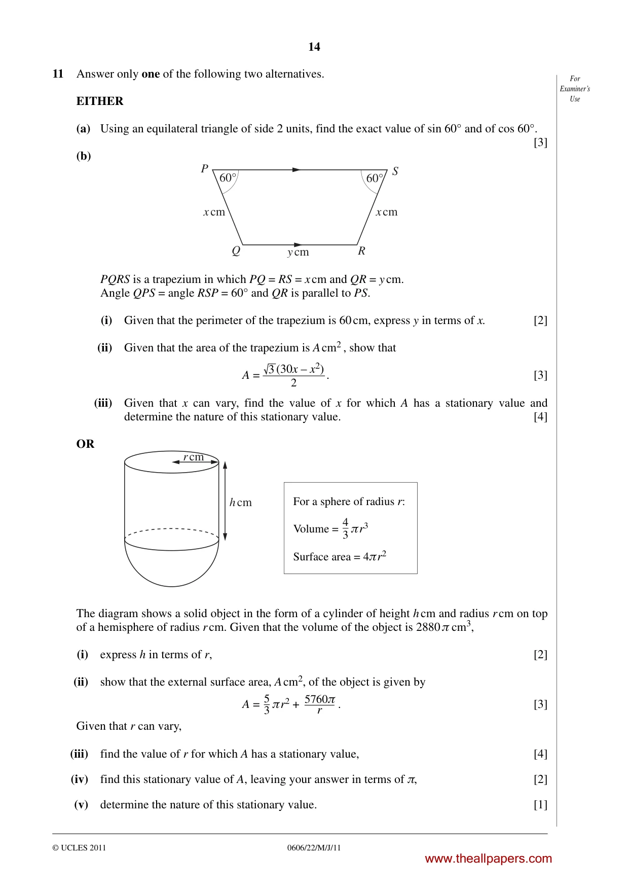 Cambridge IGCSE Mathematics - Additional 0606 2011 May/June Paper 2 · Variant 2 question paper, page 14 of 16