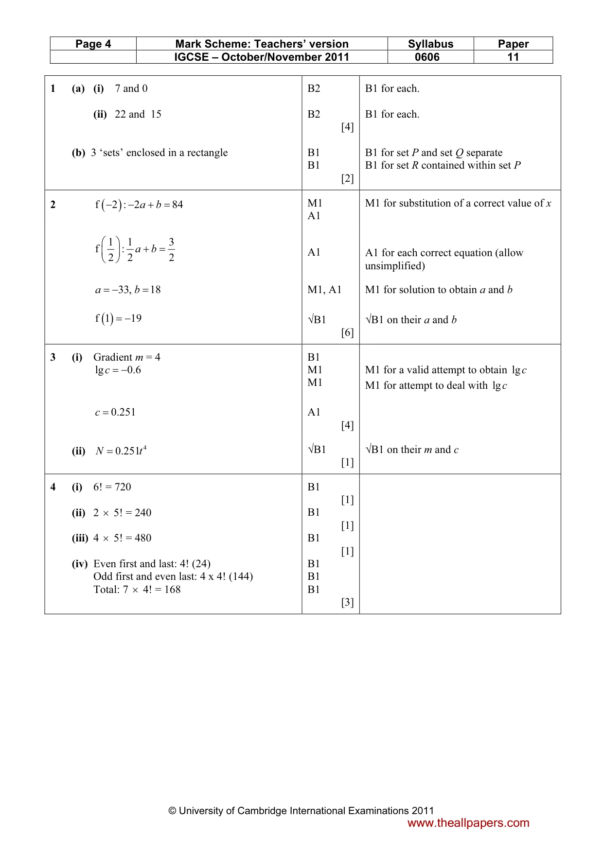 Mark scheme, page 4 of 9