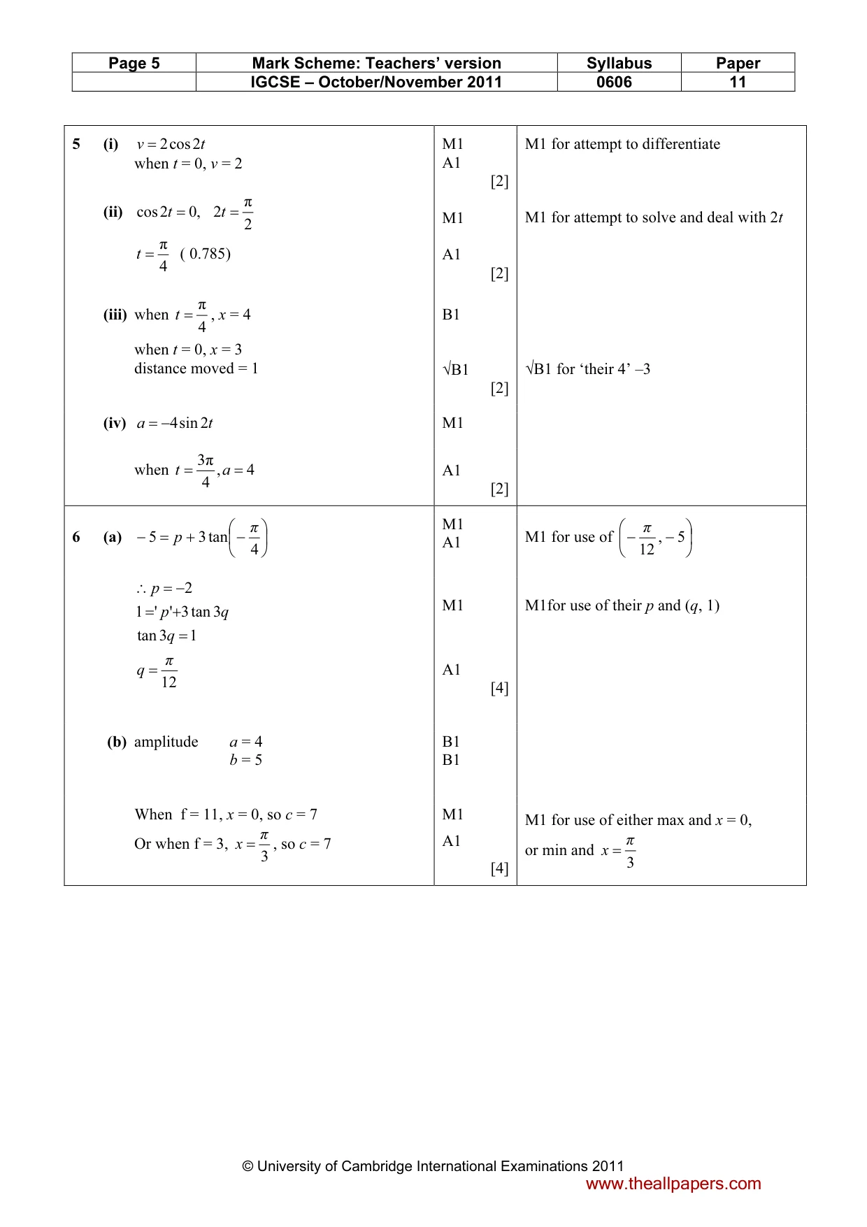 Mark scheme, page 5 of 9