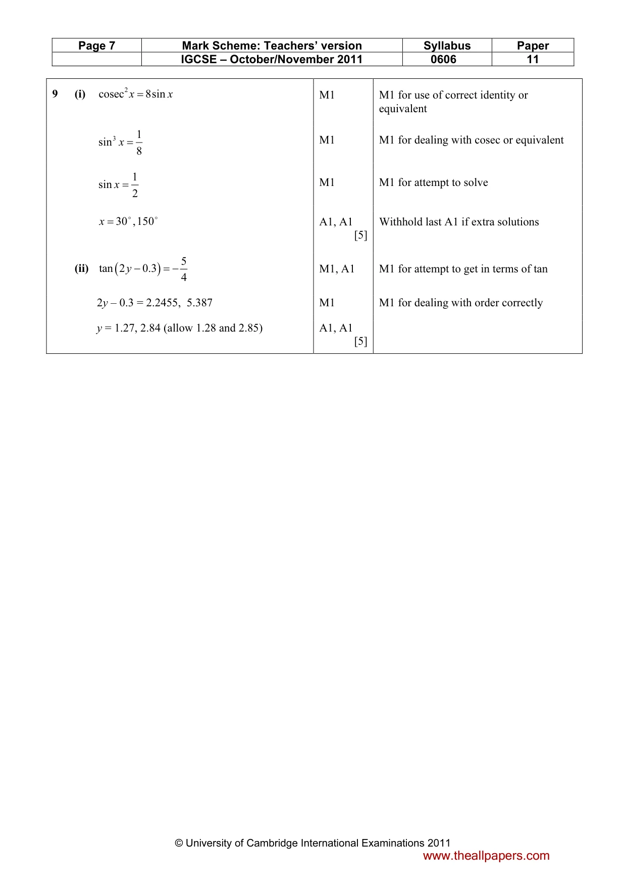 Mark scheme, page 7 of 9