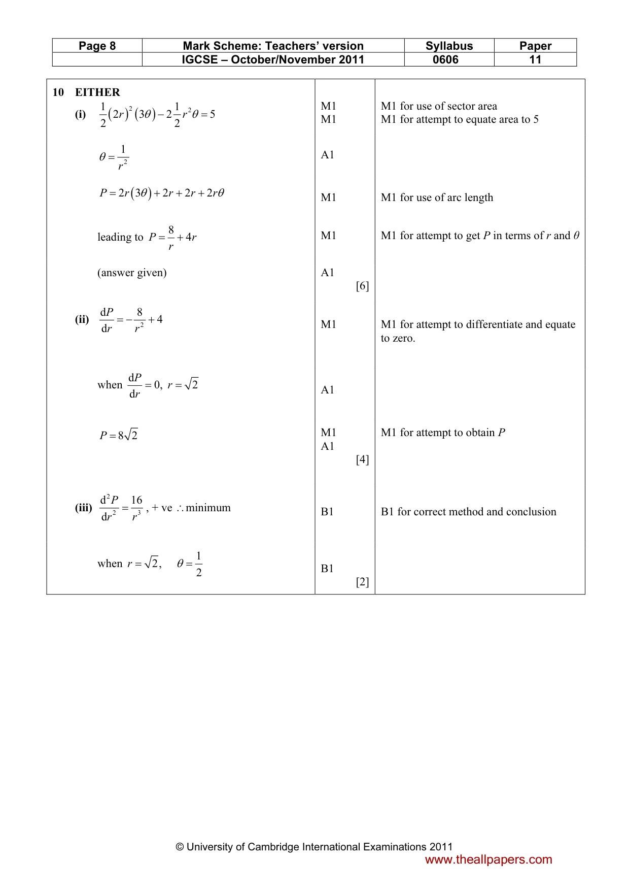 Mark scheme, page 8 of 9