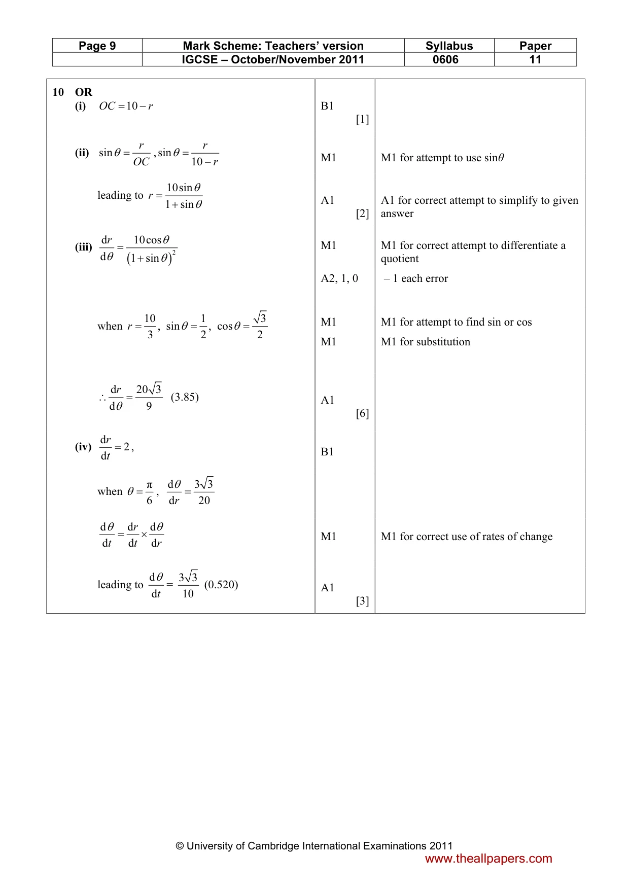 Mark scheme, page 9 of 9