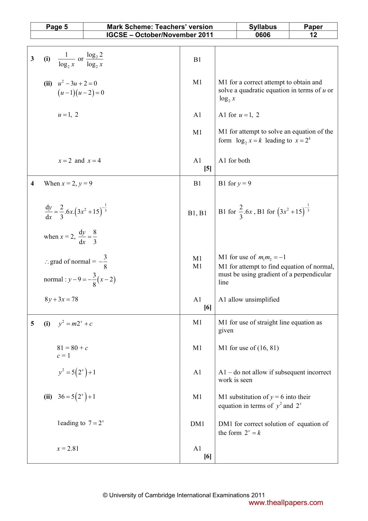 Mark scheme, page 5 of 8