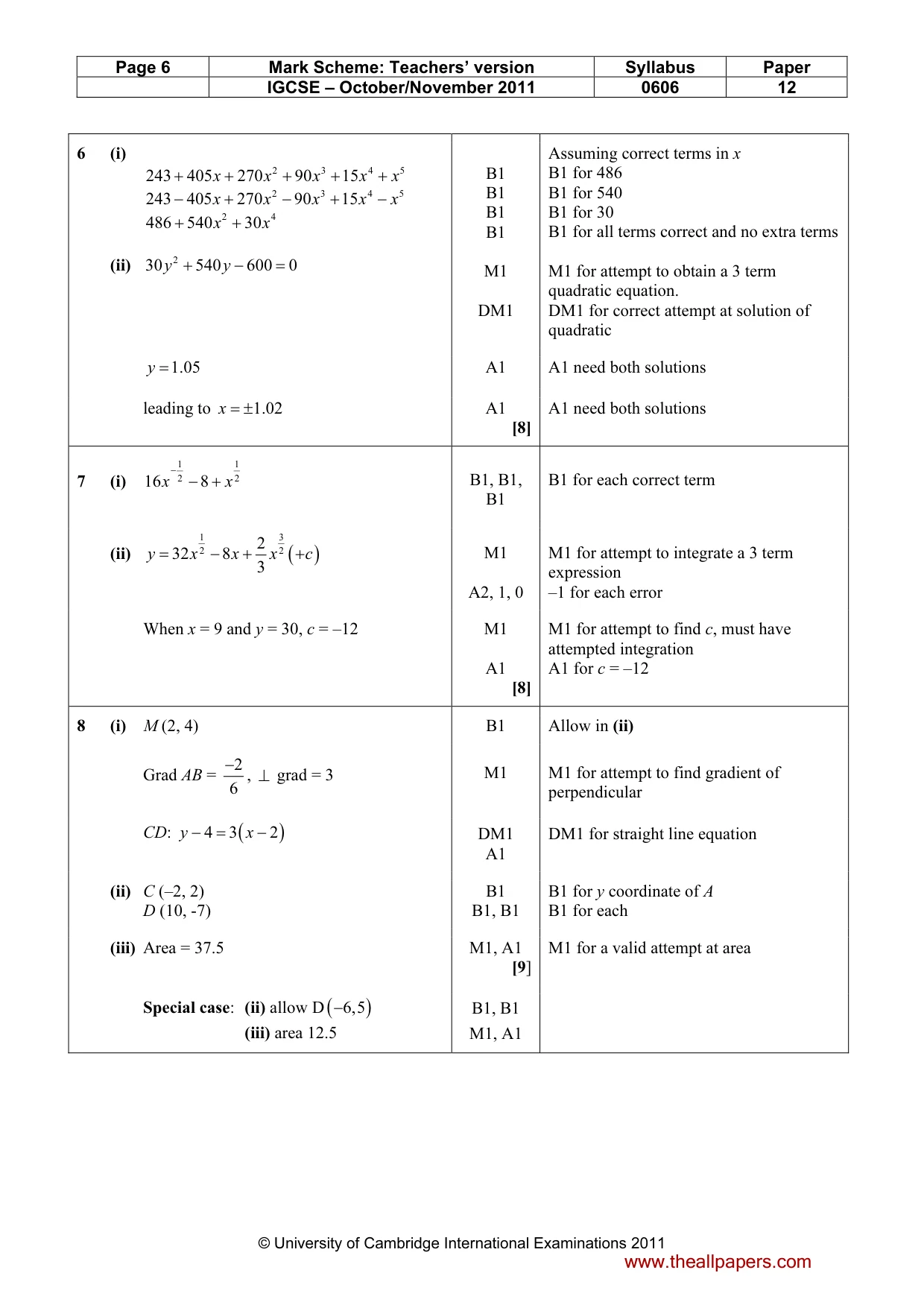 Mark scheme, page 6 of 8