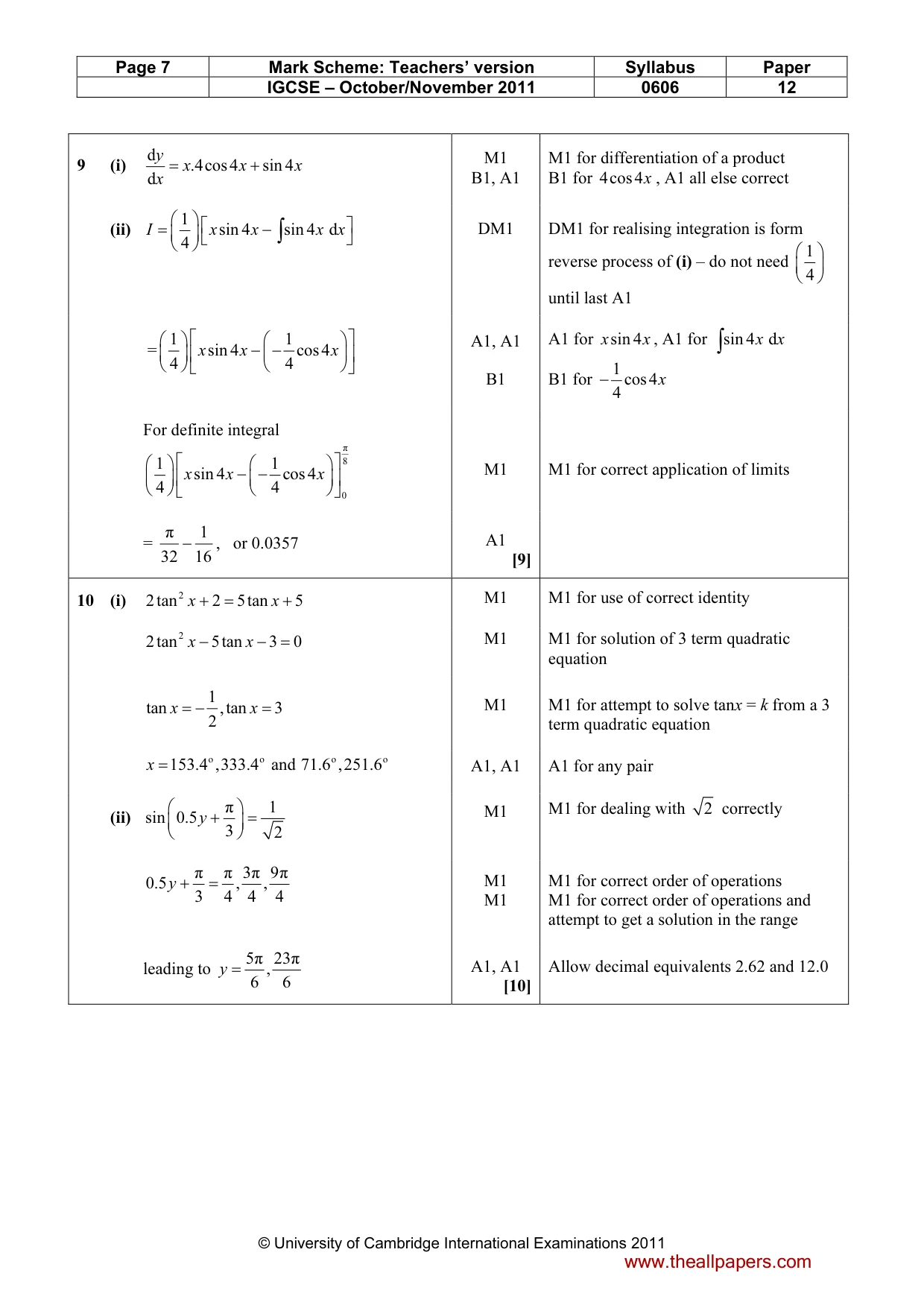 Mark scheme, page 7 of 8