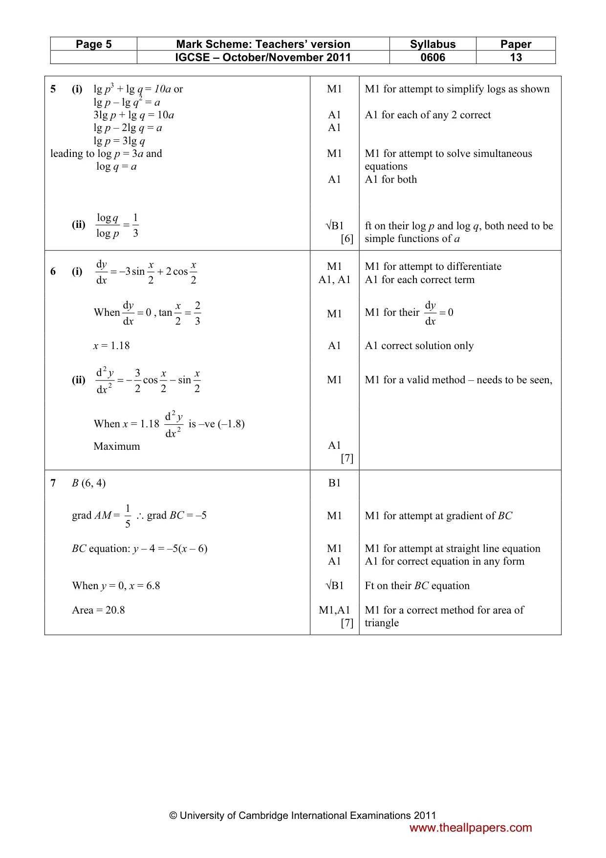 Mark scheme, page 5 of 8