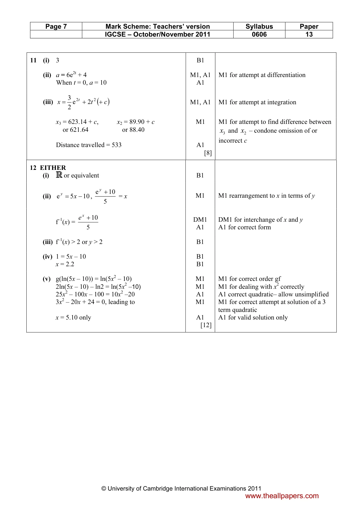 Mark scheme, page 7 of 8