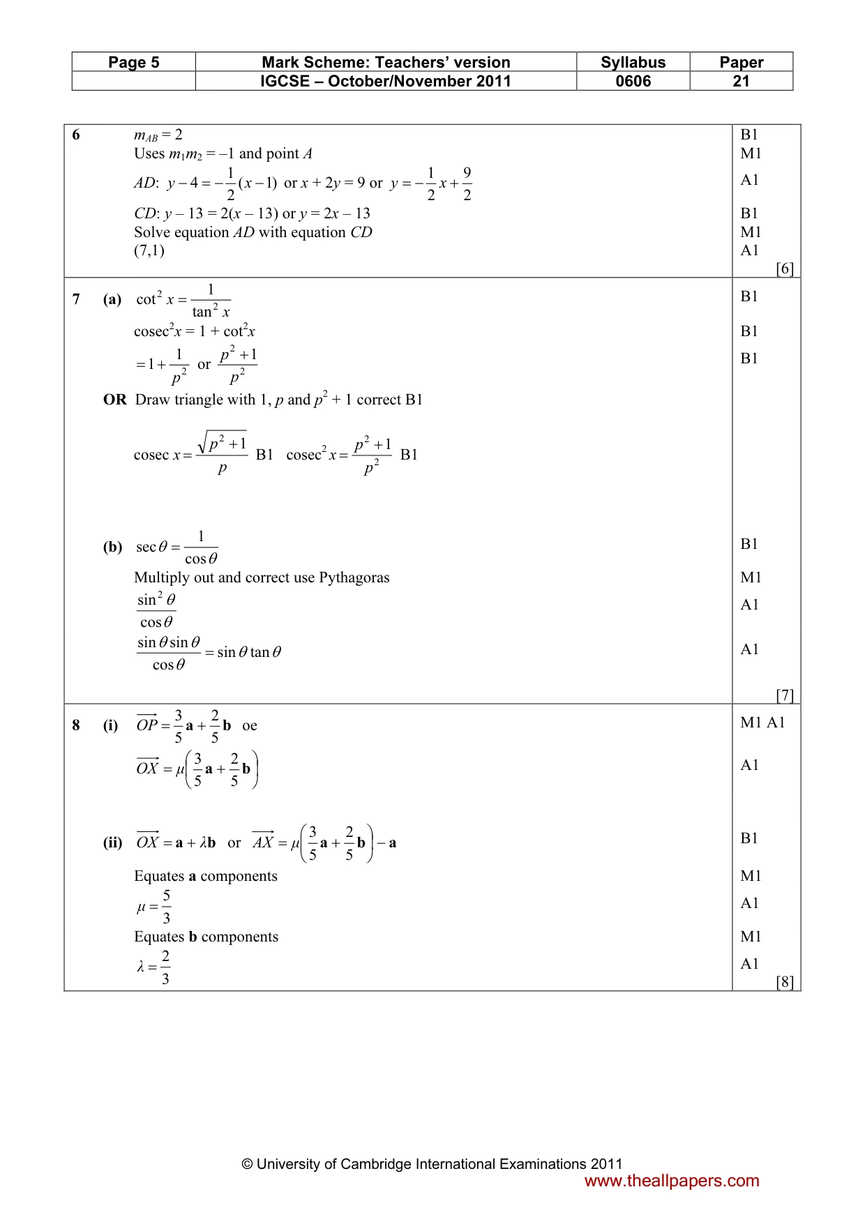 Mark scheme, page 5 of 7