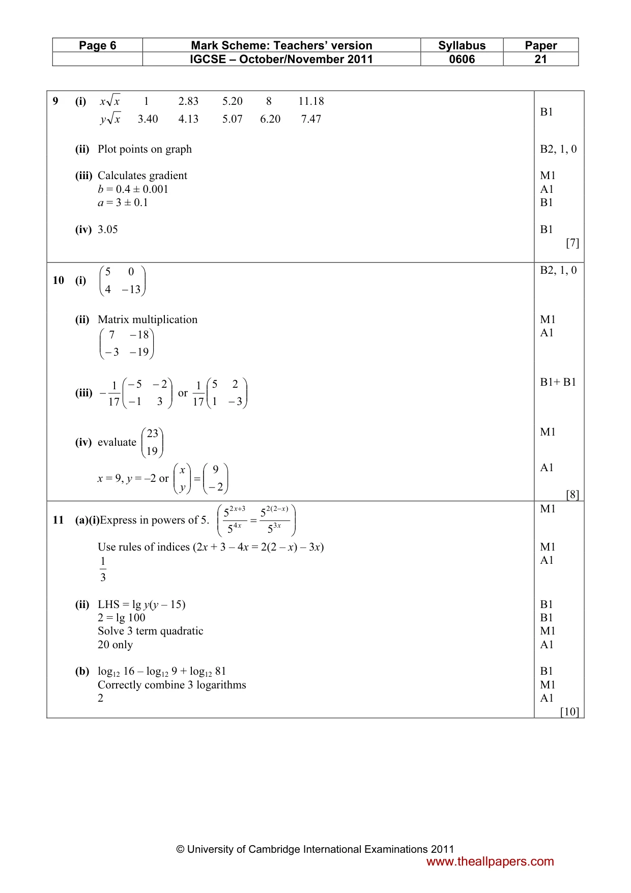 Mark scheme, page 6 of 7