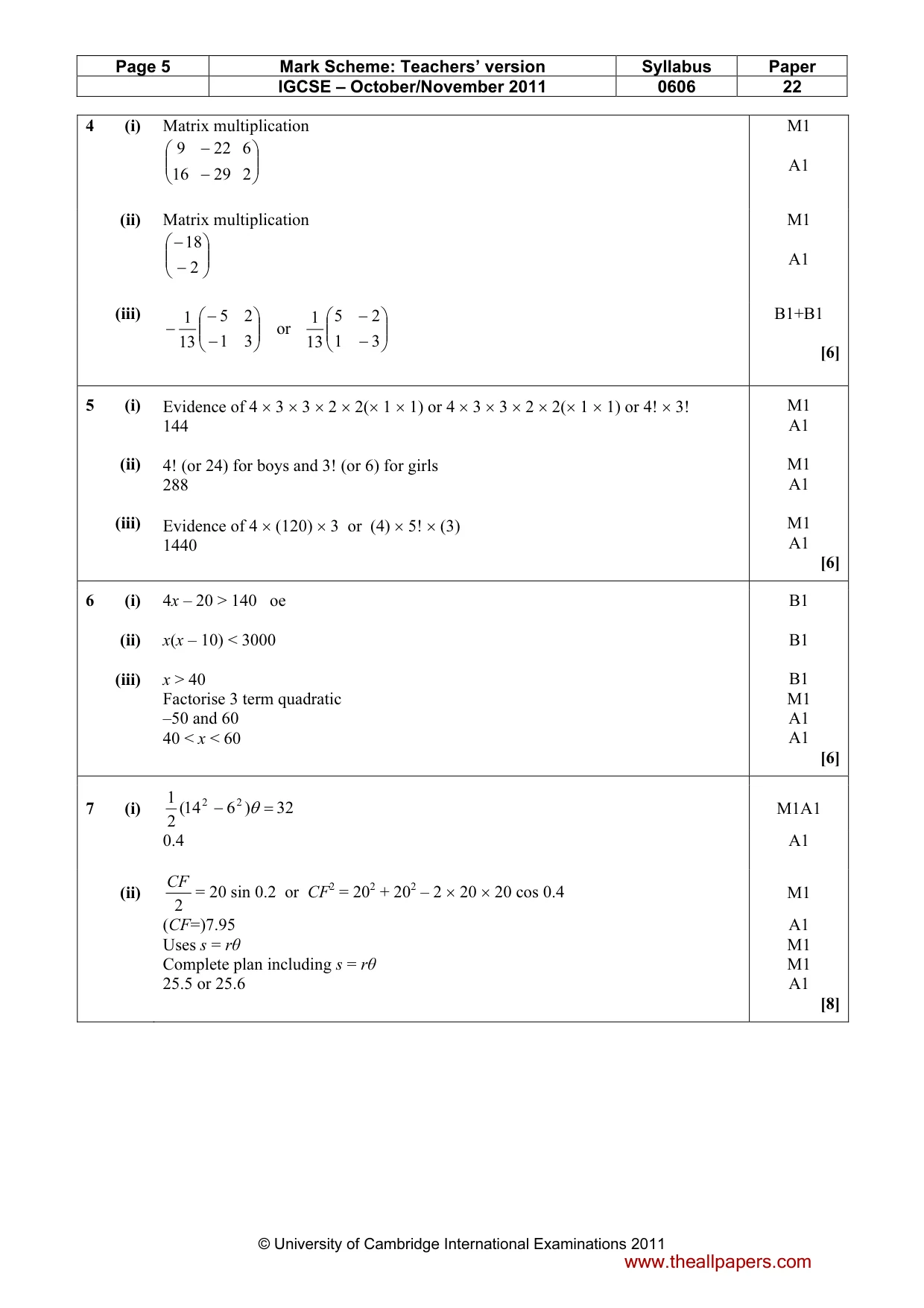 Mark scheme, page 5 of 7