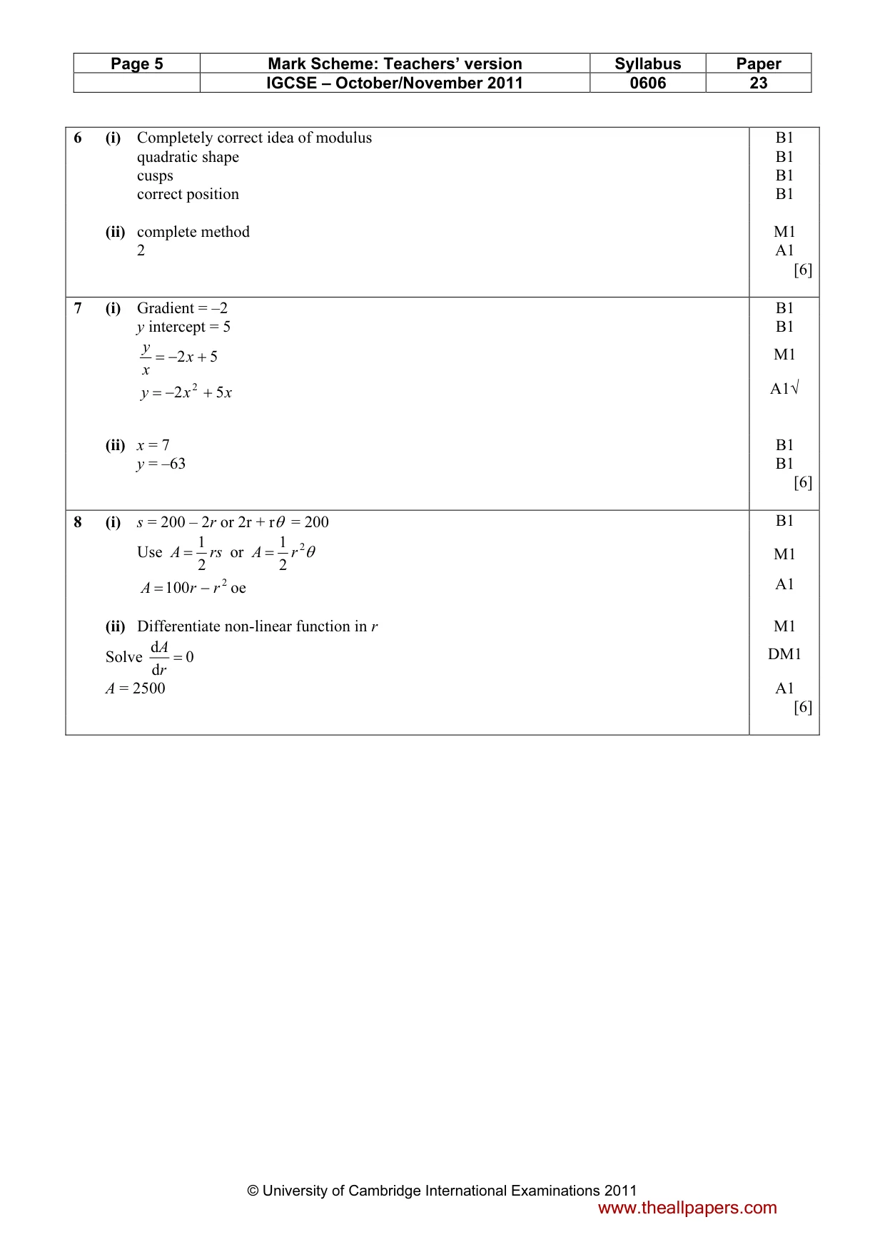 Mark scheme, page 5 of 8