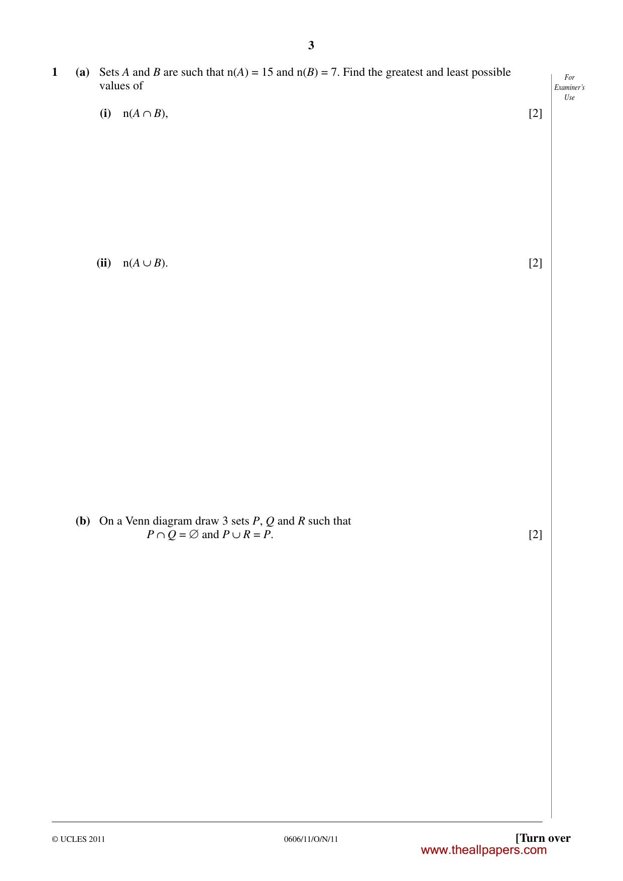 Cambridge IGCSE Mathematics - Additional 0606 2011 Oct/Nov Paper 1 · Variant 1 question paper, page 3 of 16
