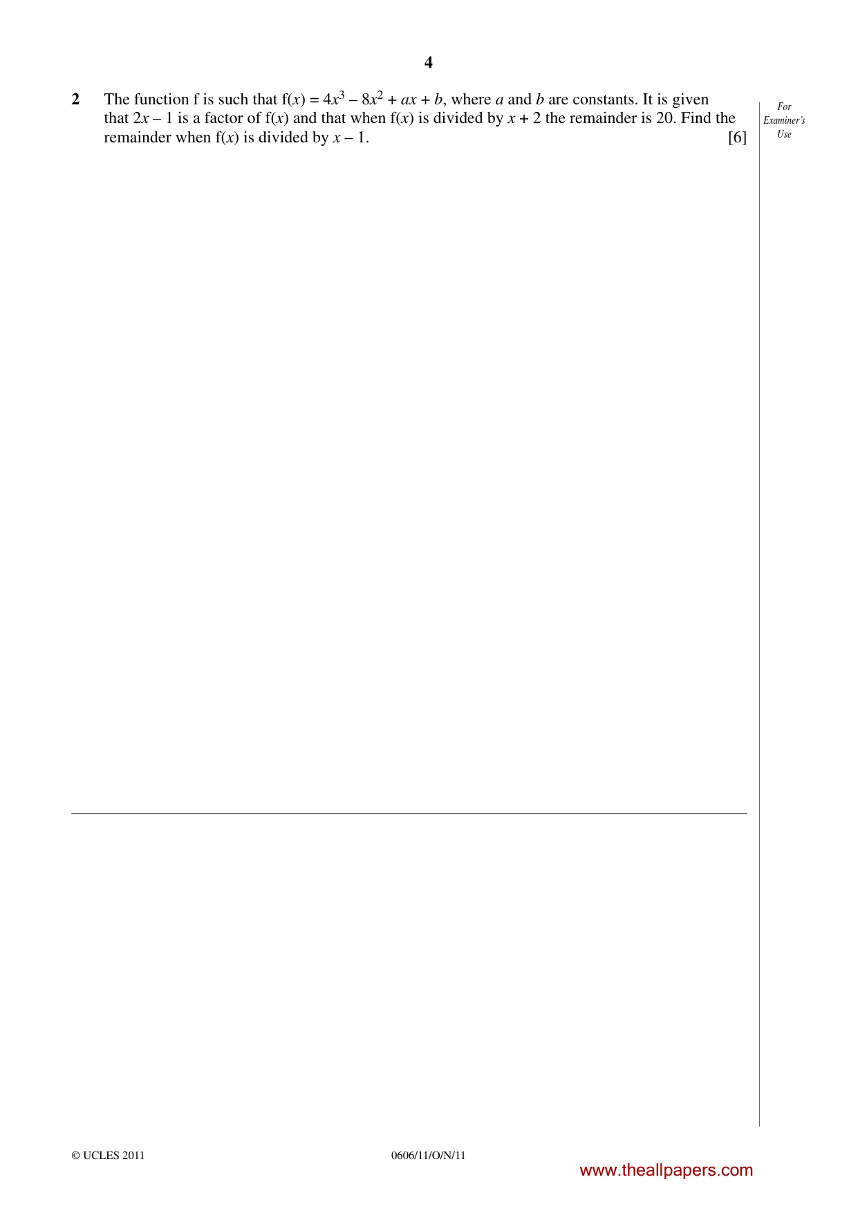 Cambridge IGCSE Mathematics - Additional 0606 2011 Oct/Nov Paper 1 · Variant 1 question paper, page 4 of 16