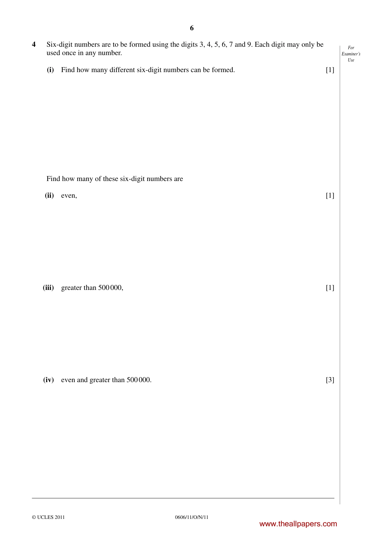 Cambridge IGCSE Mathematics - Additional 0606 2011 Oct/Nov Paper 1 · Variant 1 question paper, page 6 of 16