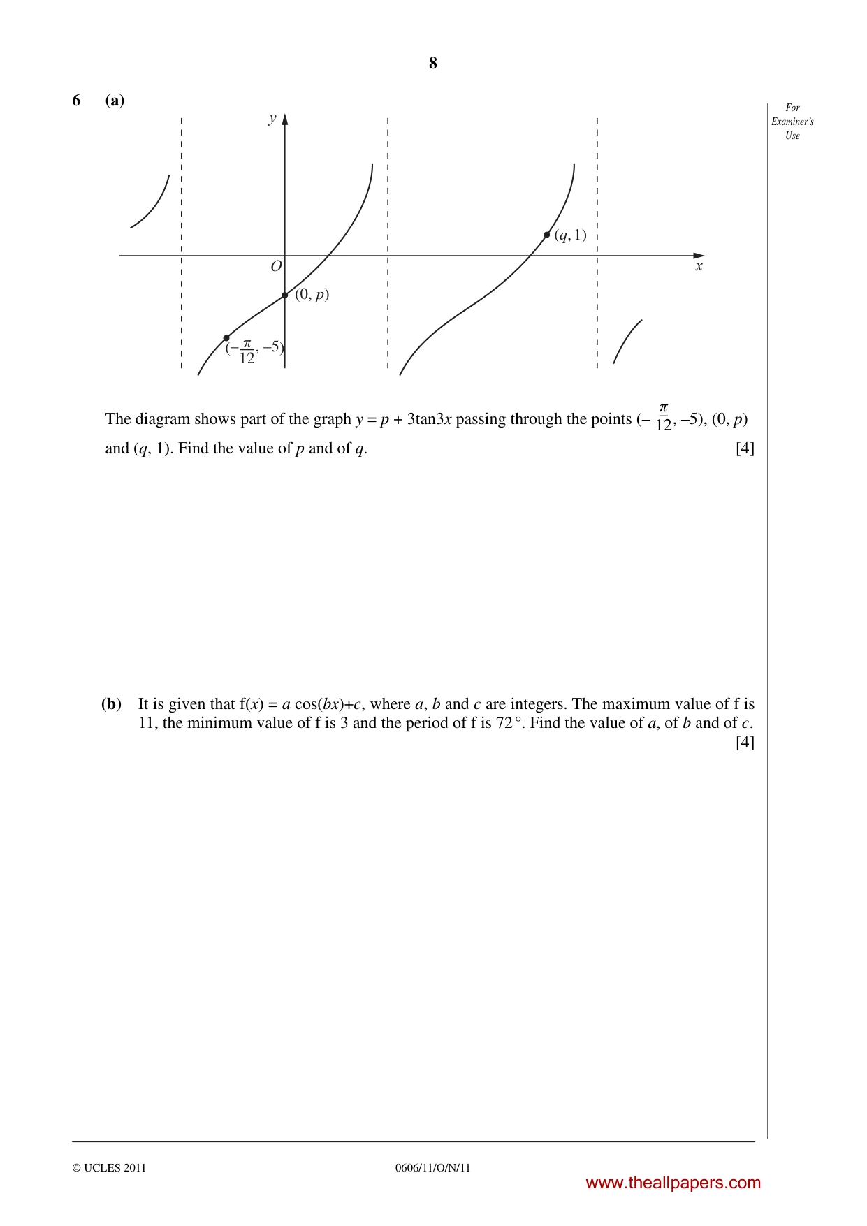 Cambridge IGCSE Mathematics - Additional 0606 2011 Oct/Nov Paper 1 · Variant 1 question paper, page 8 of 16