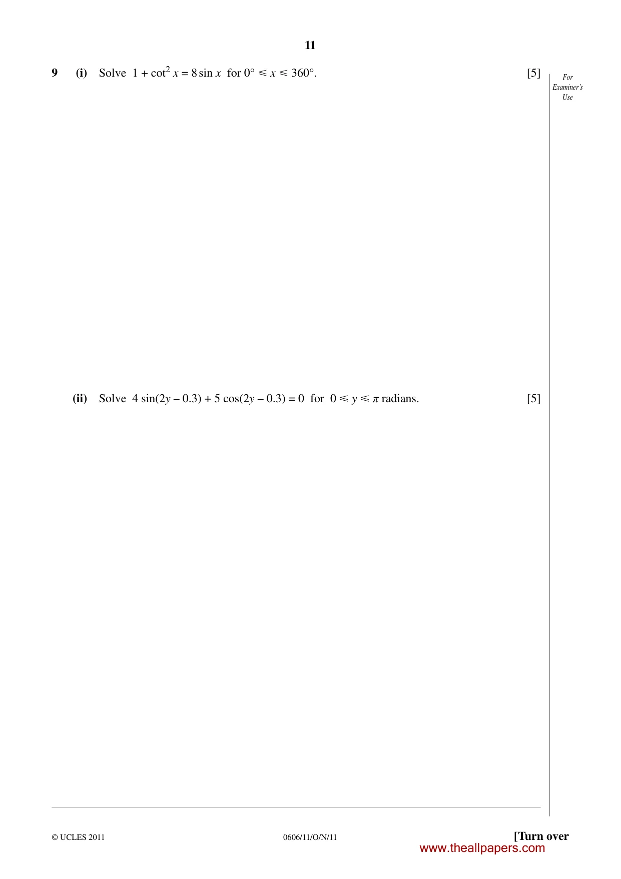 Cambridge IGCSE Mathematics - Additional 0606 2011 Oct/Nov Paper 1 · Variant 1 question paper, page 11 of 16