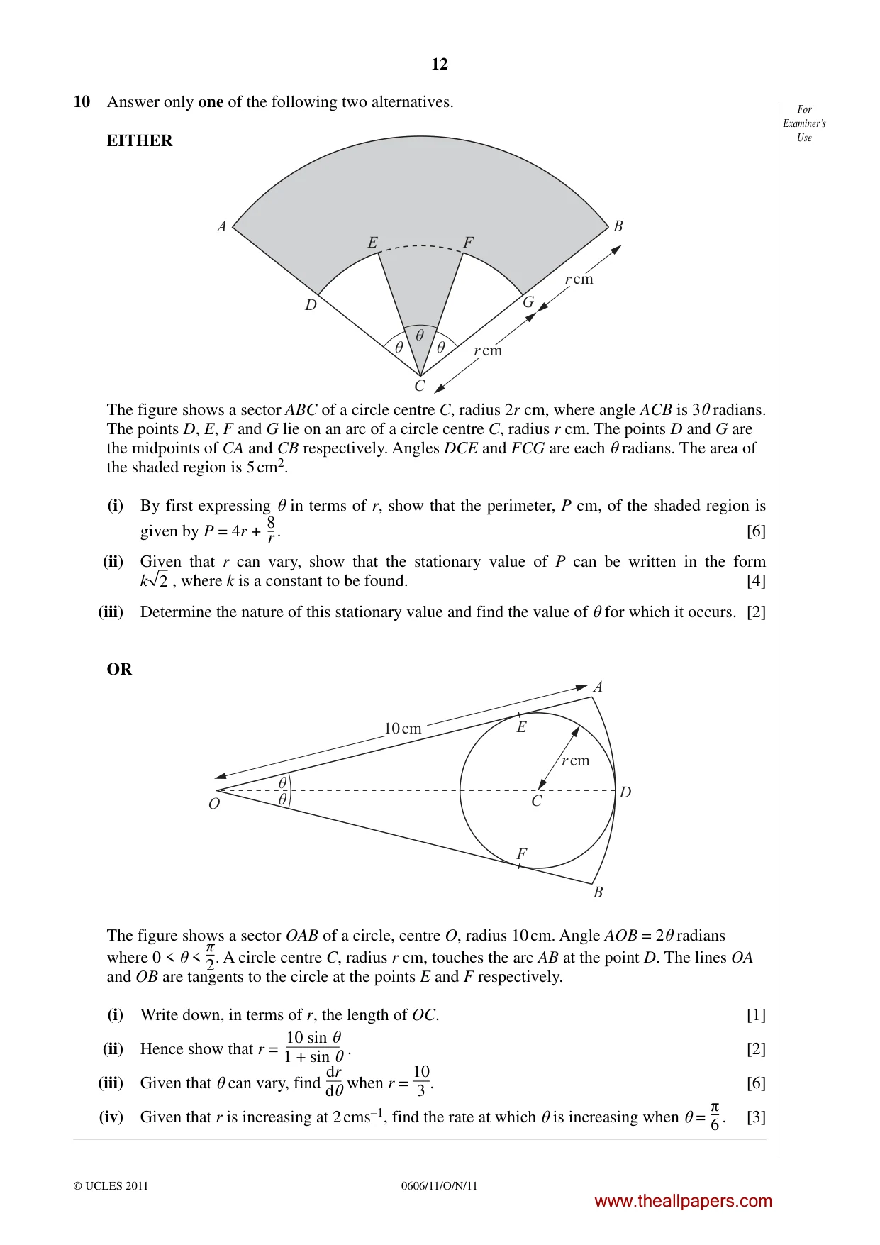 Cambridge IGCSE Mathematics - Additional 0606 2011 Oct/Nov Paper 1 · Variant 1 question paper, page 12 of 16
