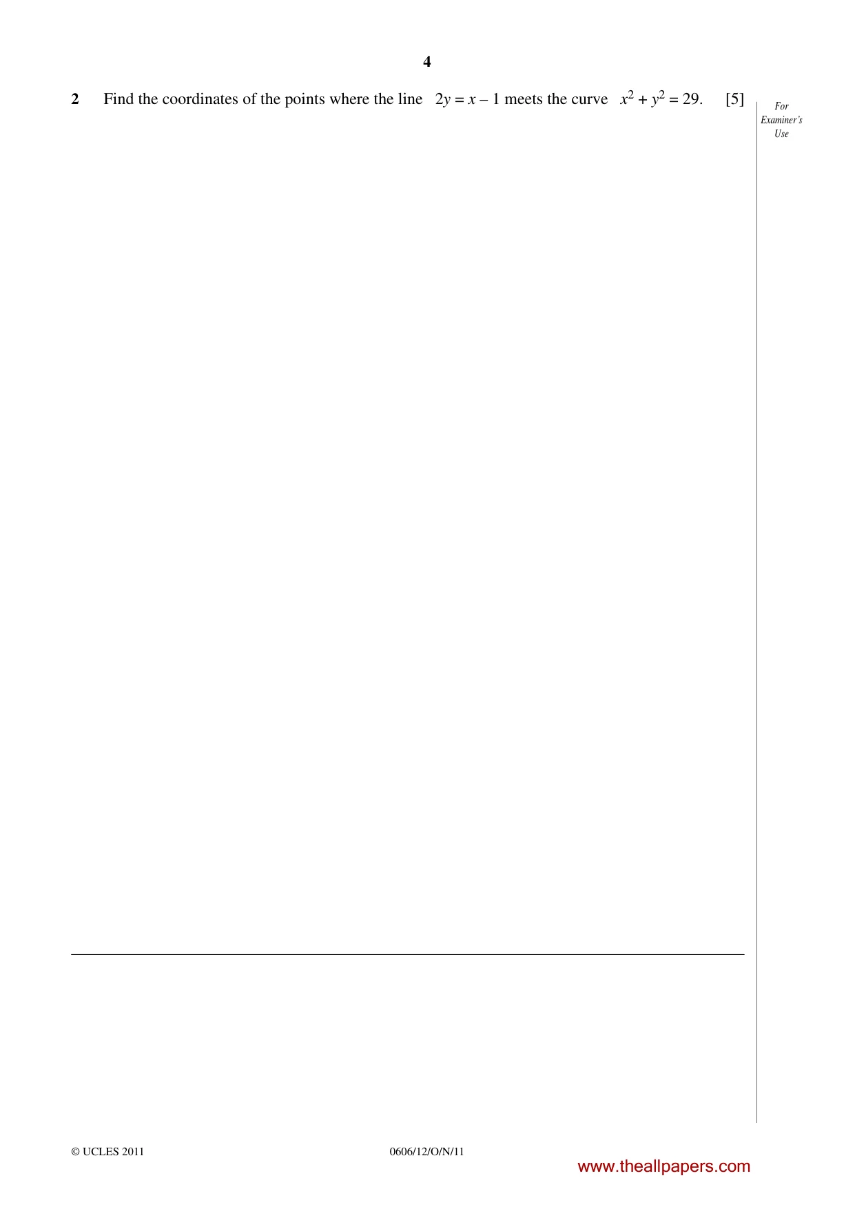 Cambridge IGCSE Mathematics - Additional 0606 2011 Oct/Nov Paper 1 · Variant 2 question paper, page 4 of 16