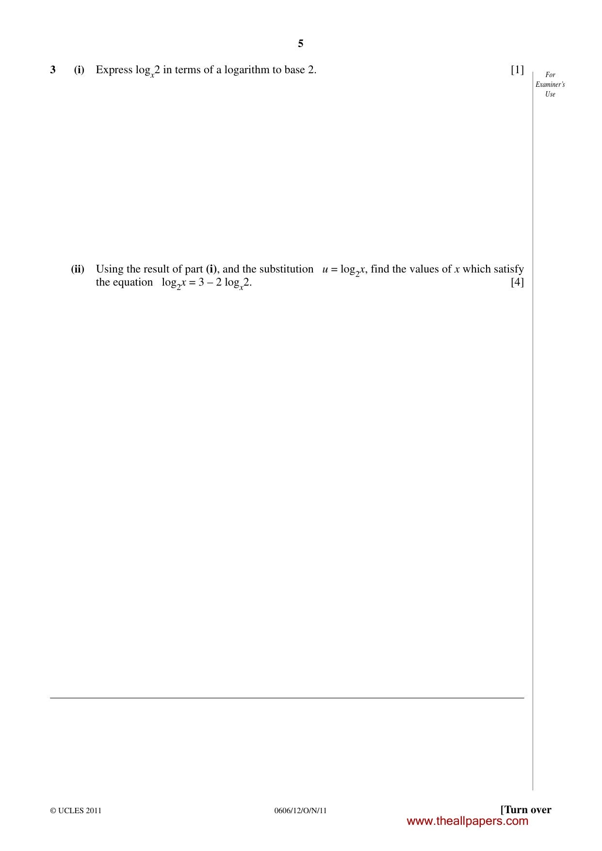 Cambridge IGCSE Mathematics - Additional 0606 2011 Oct/Nov Paper 1 · Variant 2 question paper, page 5 of 16