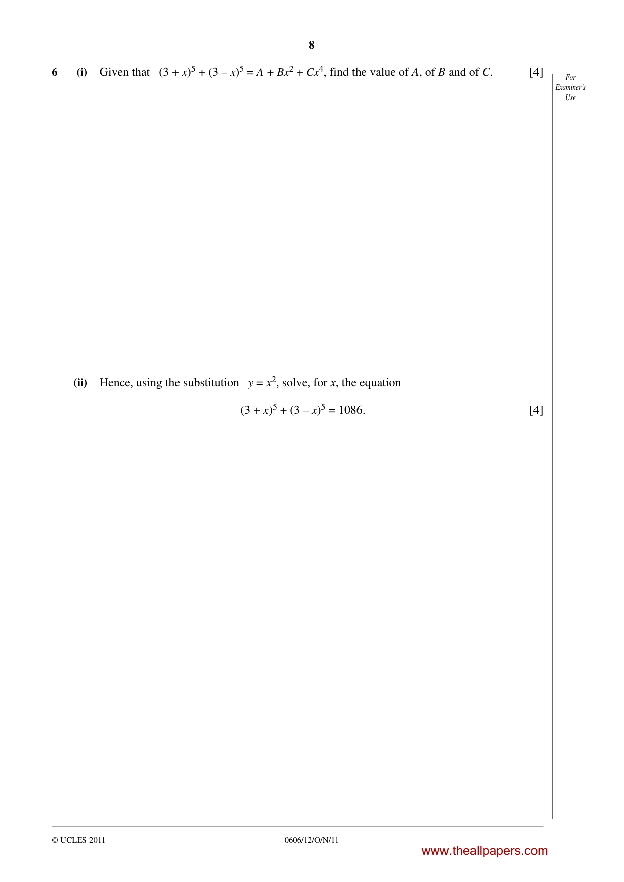 Cambridge IGCSE Mathematics - Additional 0606 2011 Oct/Nov Paper 1 · Variant 2 question paper, page 8 of 16