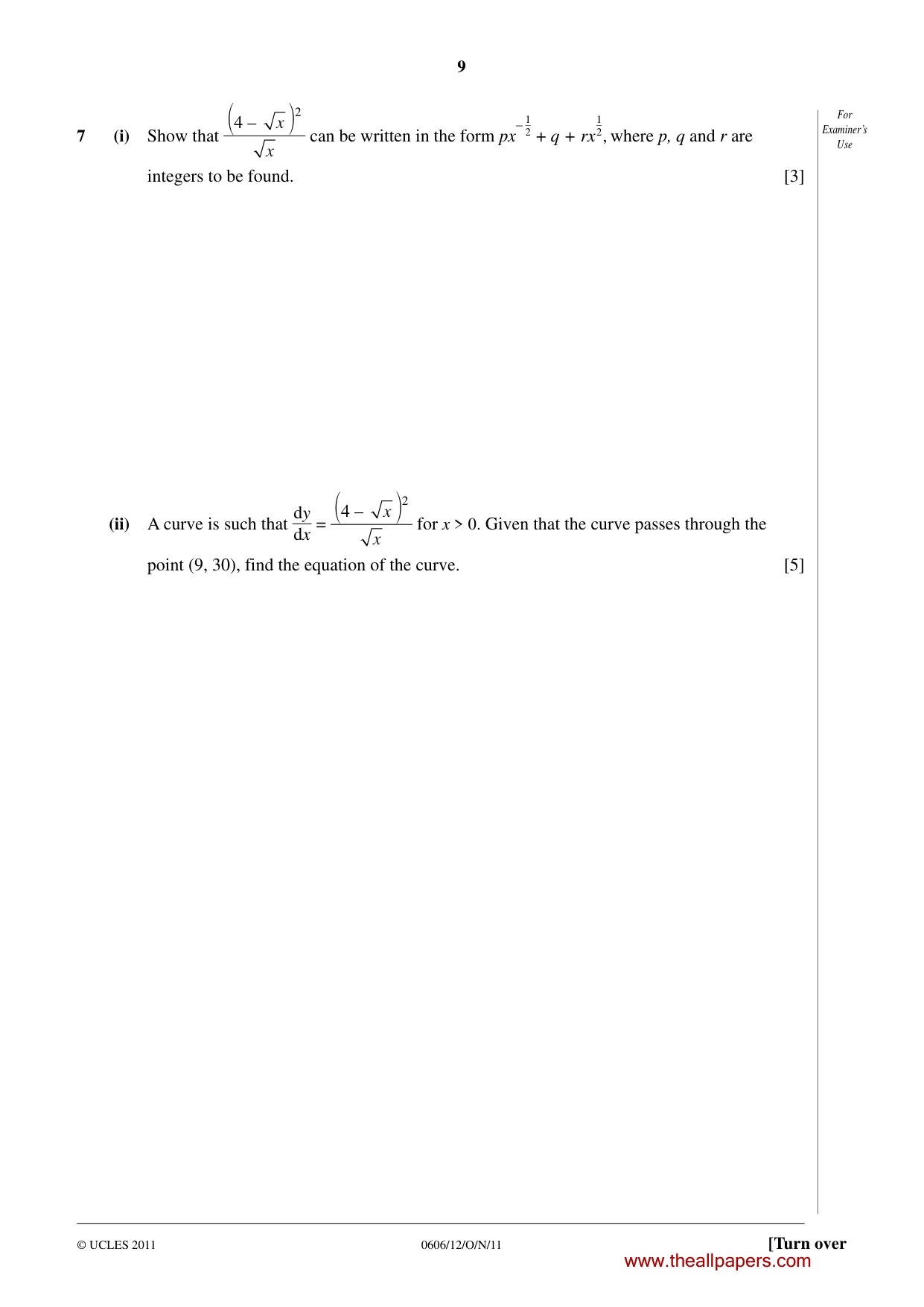 Cambridge IGCSE Mathematics - Additional 0606 2011 Oct/Nov Paper 1 · Variant 2 question paper, page 9 of 16