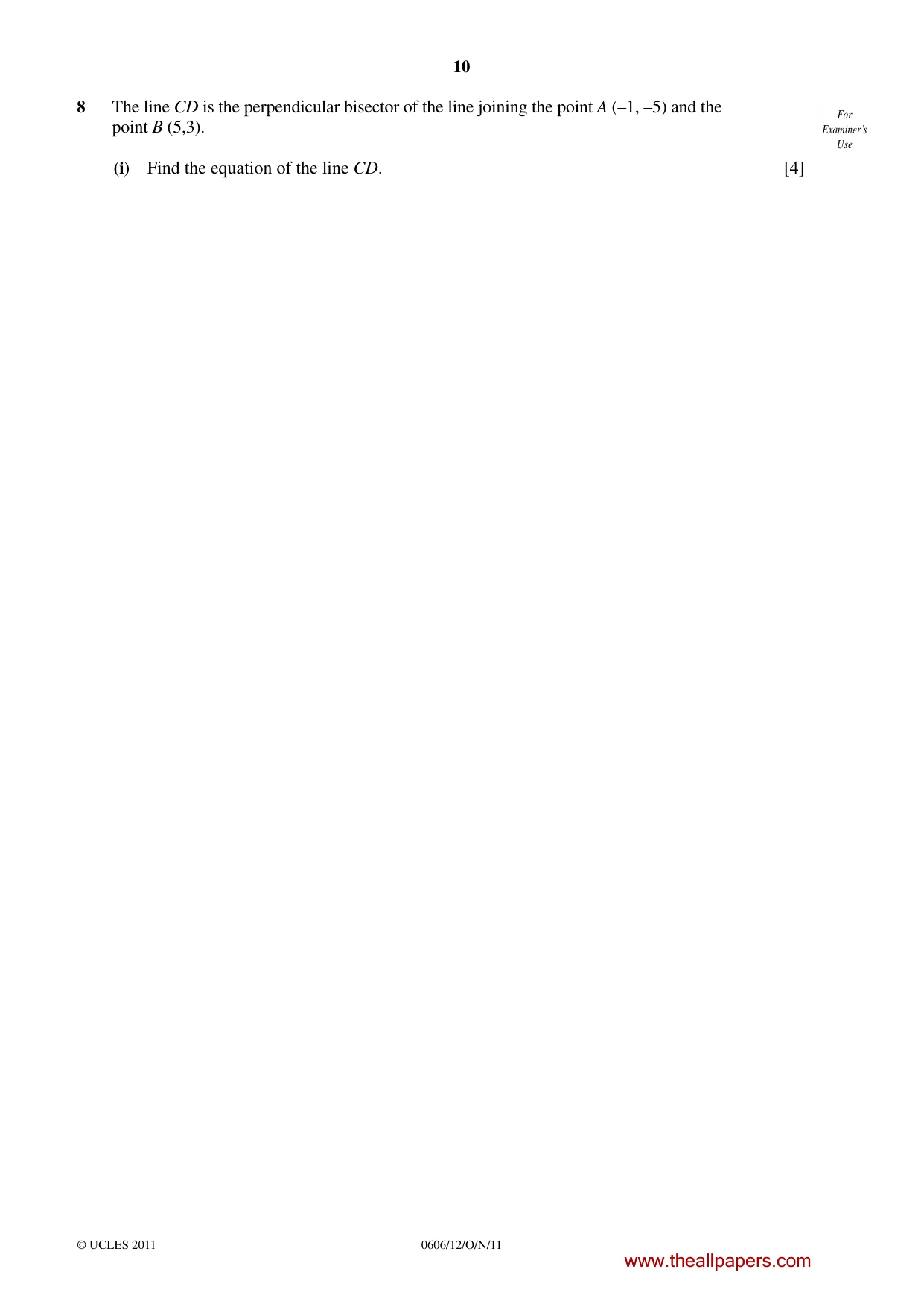 Cambridge IGCSE Mathematics - Additional 0606 2011 Oct/Nov Paper 1 · Variant 2 question paper, page 10 of 16